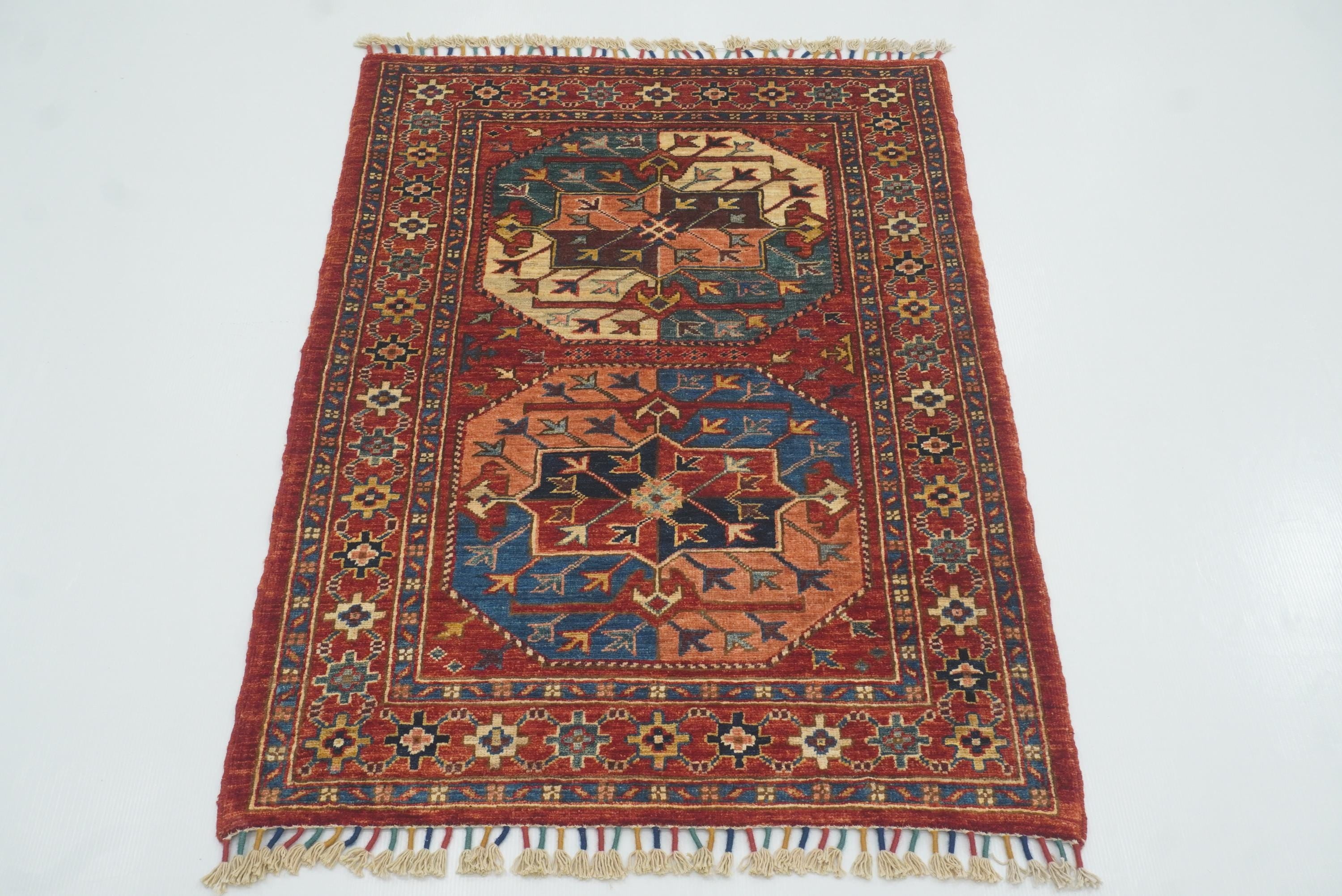 3x4 Red Ersari Hand Knotted Afghan Oriental Rug - Yildiz Rugs