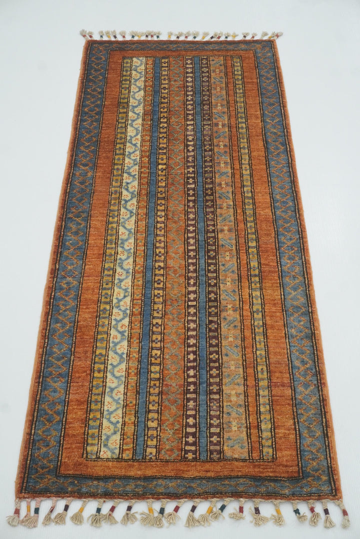 2x5 Orange Turkish Hand knotted Wool Runner Rug - Yildiz Rugs
