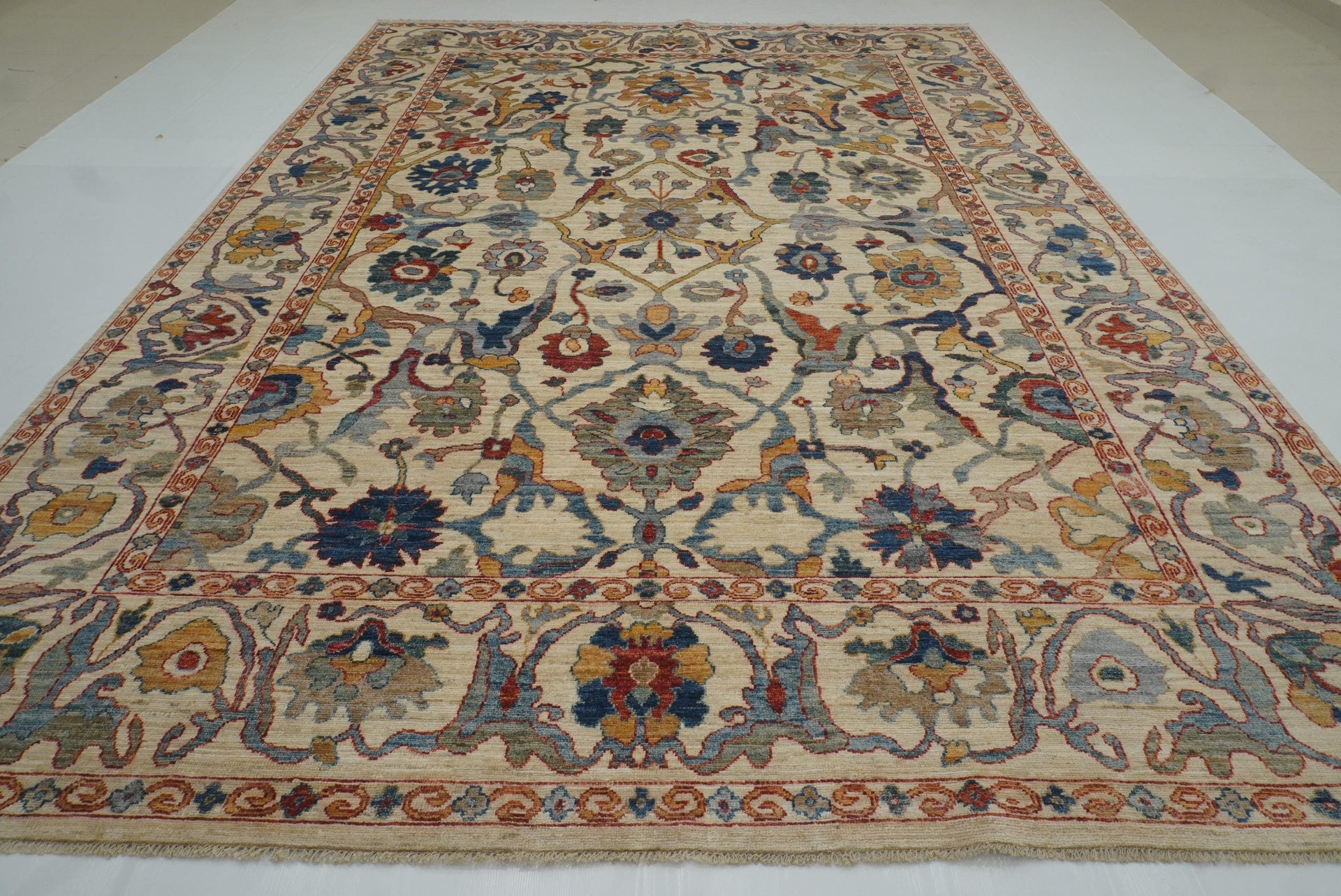 10x14 Ivory Beige Oushak Turkish Hand knotted Wool Oriental Rug - Yildiz Rugs