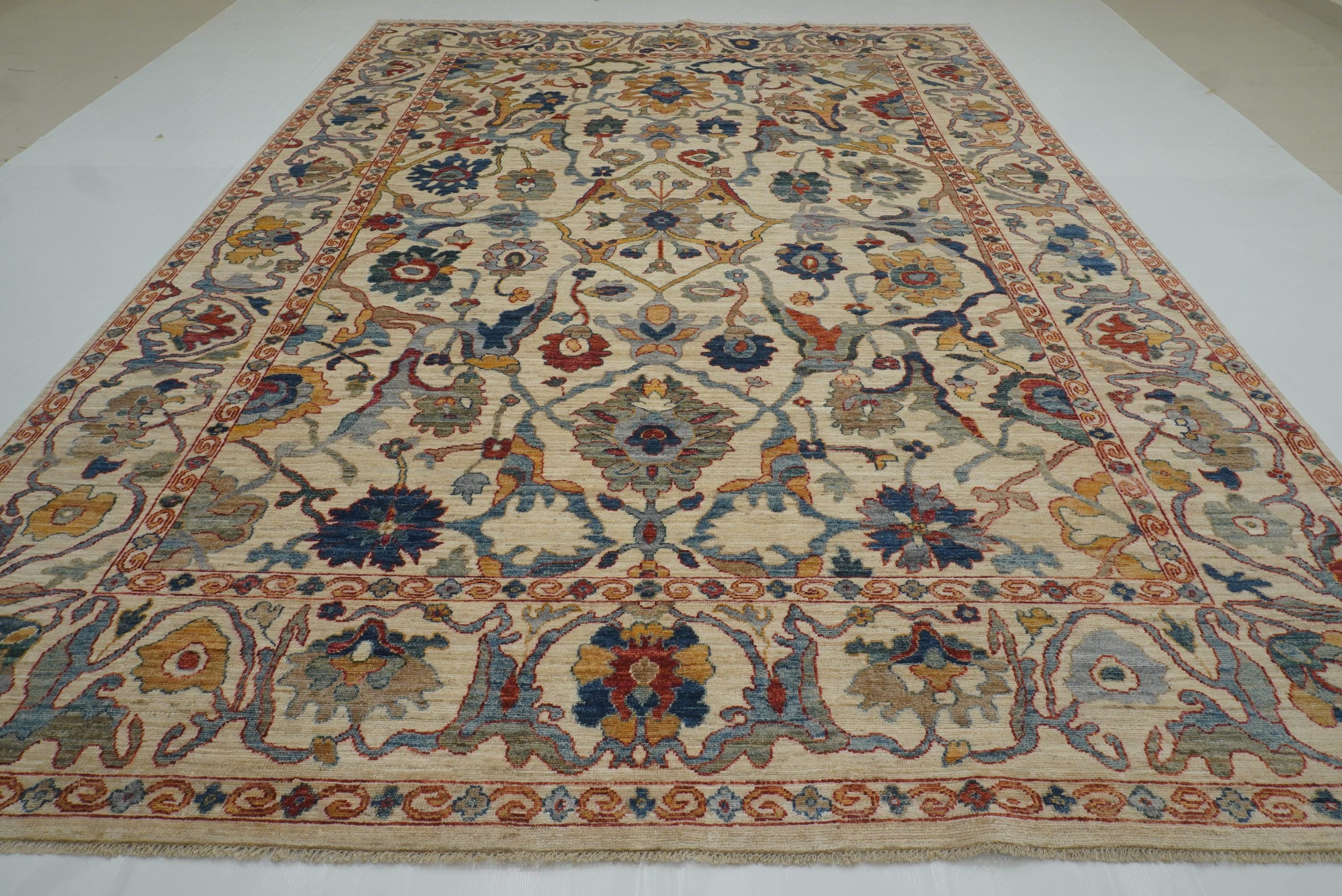 10x14 Ivory Beige Oushak Turkish Hand knotted Wool Oriental Rug - Yildiz Rugs