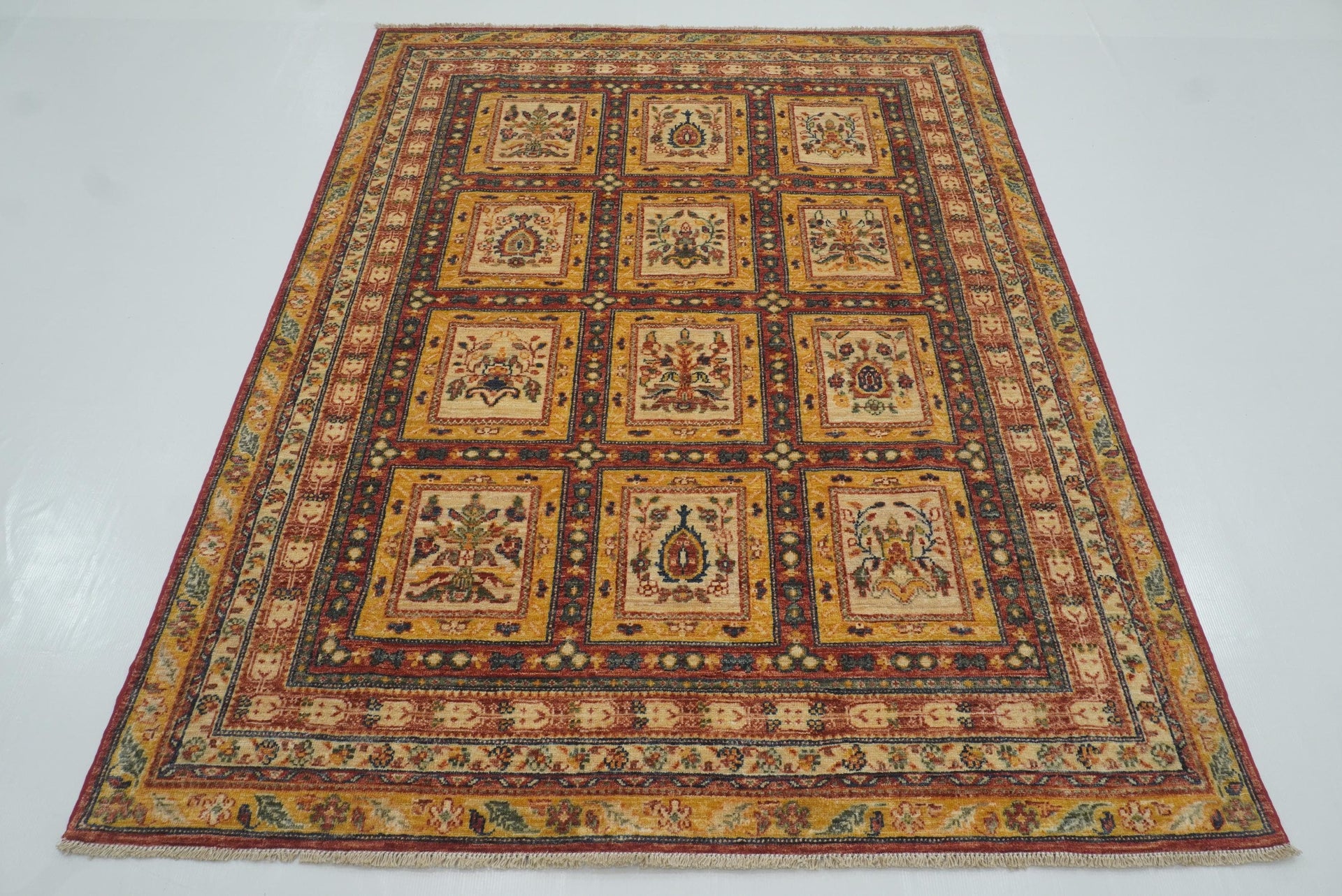 5x7 Beige Bakhtiar Afghan Hand-Knotted Wool Oriental Rug - Yildiz Rugs