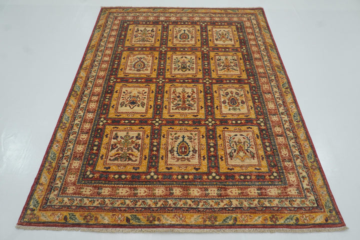 5x7 Beige Bakhtiar Afghan Hand-Knotted Wool Oriental Rug - Yildiz Rugs