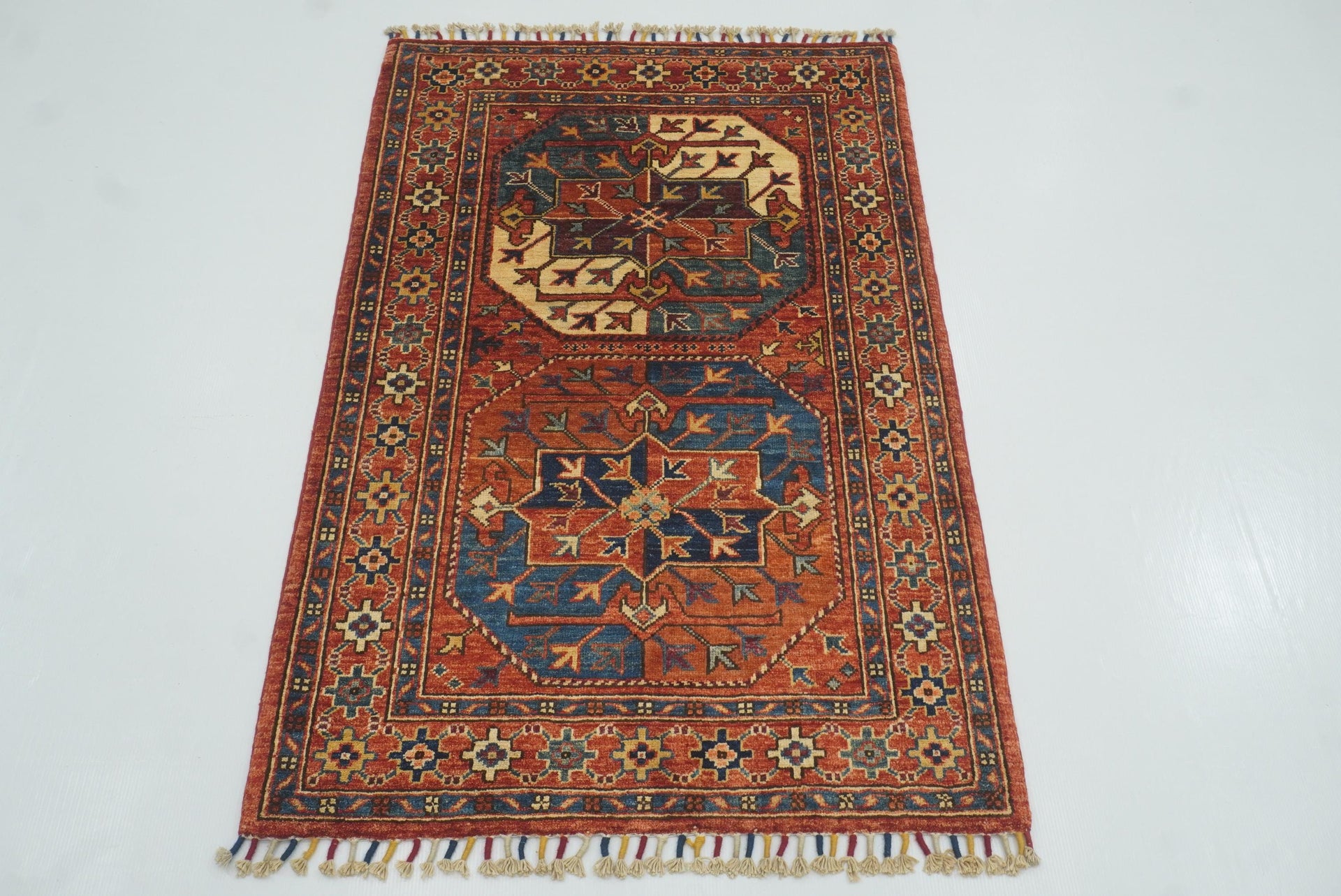 3x4 Red Ersari Hand Knotted Afghan Wool Oriental Rug - Yildiz Rugs