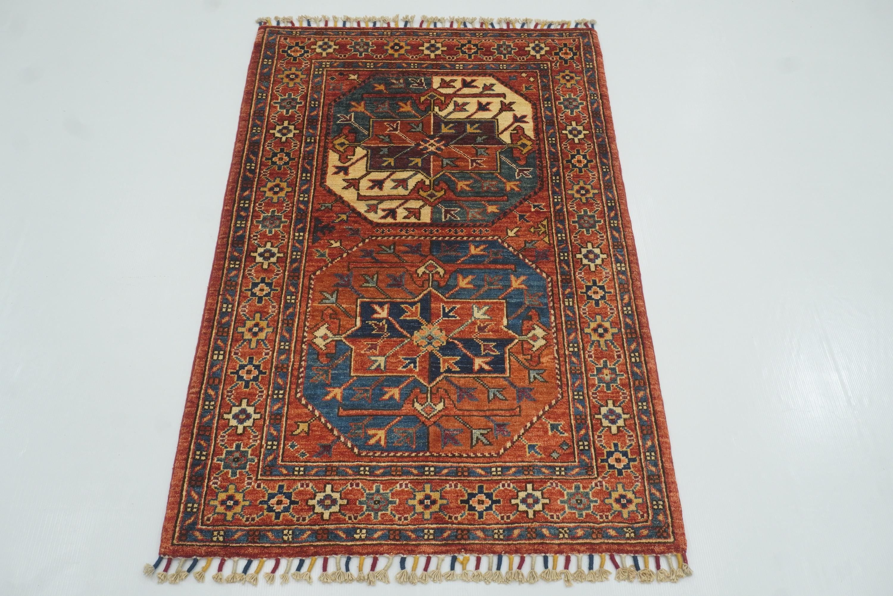 3x4 Red Ersari Hand Knotted Afghan Wool Oriental Rug - Yildiz Rugs