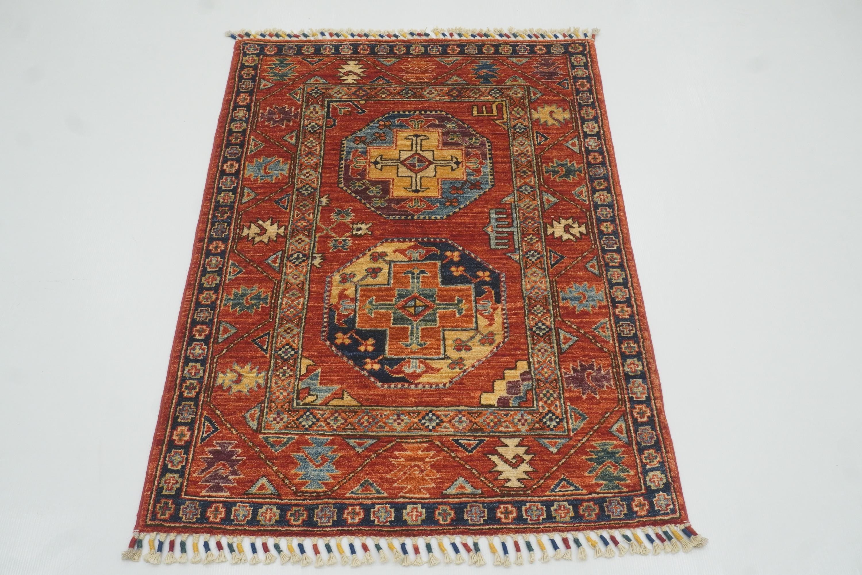 3x4 Red Ersari Hand Knotted Afghan Wool Oriental Rug - Yildiz Rugs
