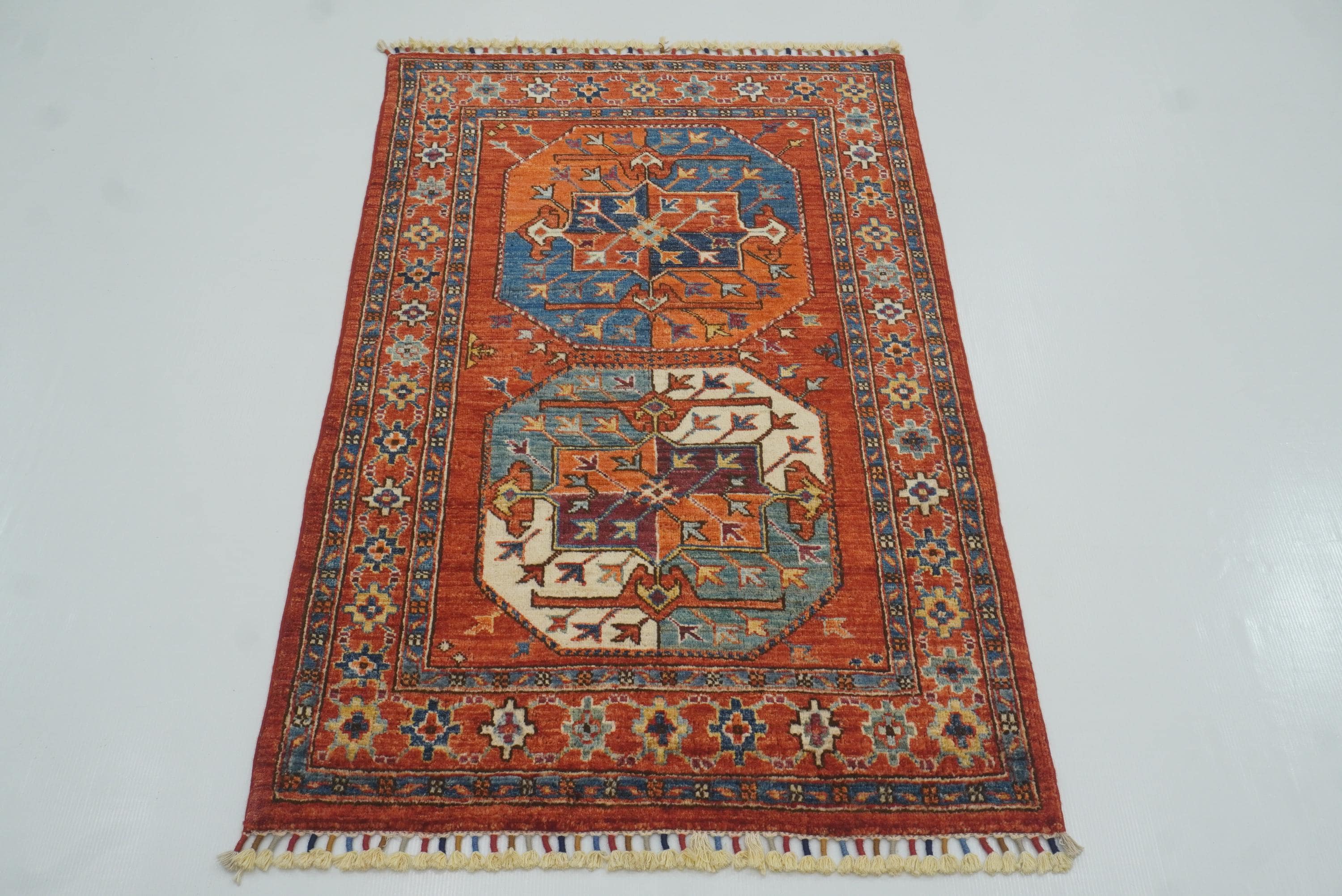 3x4 Red Ersari Hand Knotted Afghan Wool Oriental Rug - Yildiz Rugs