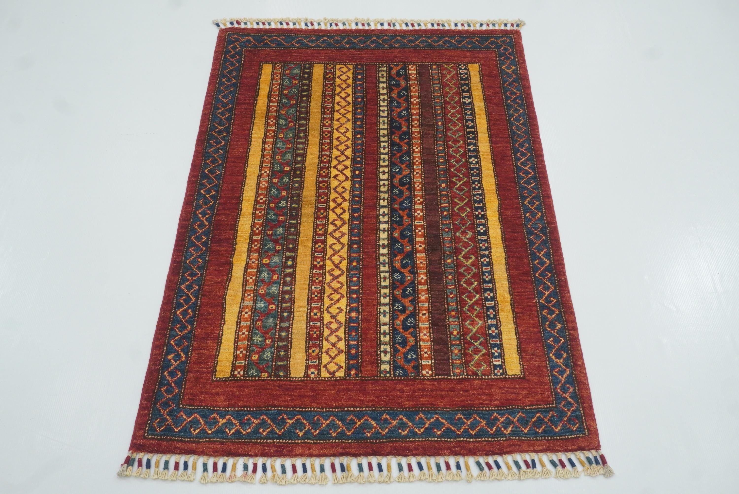 3x4 Red Turkish Style Hand knotted Wool Rug - Yildiz Rugs