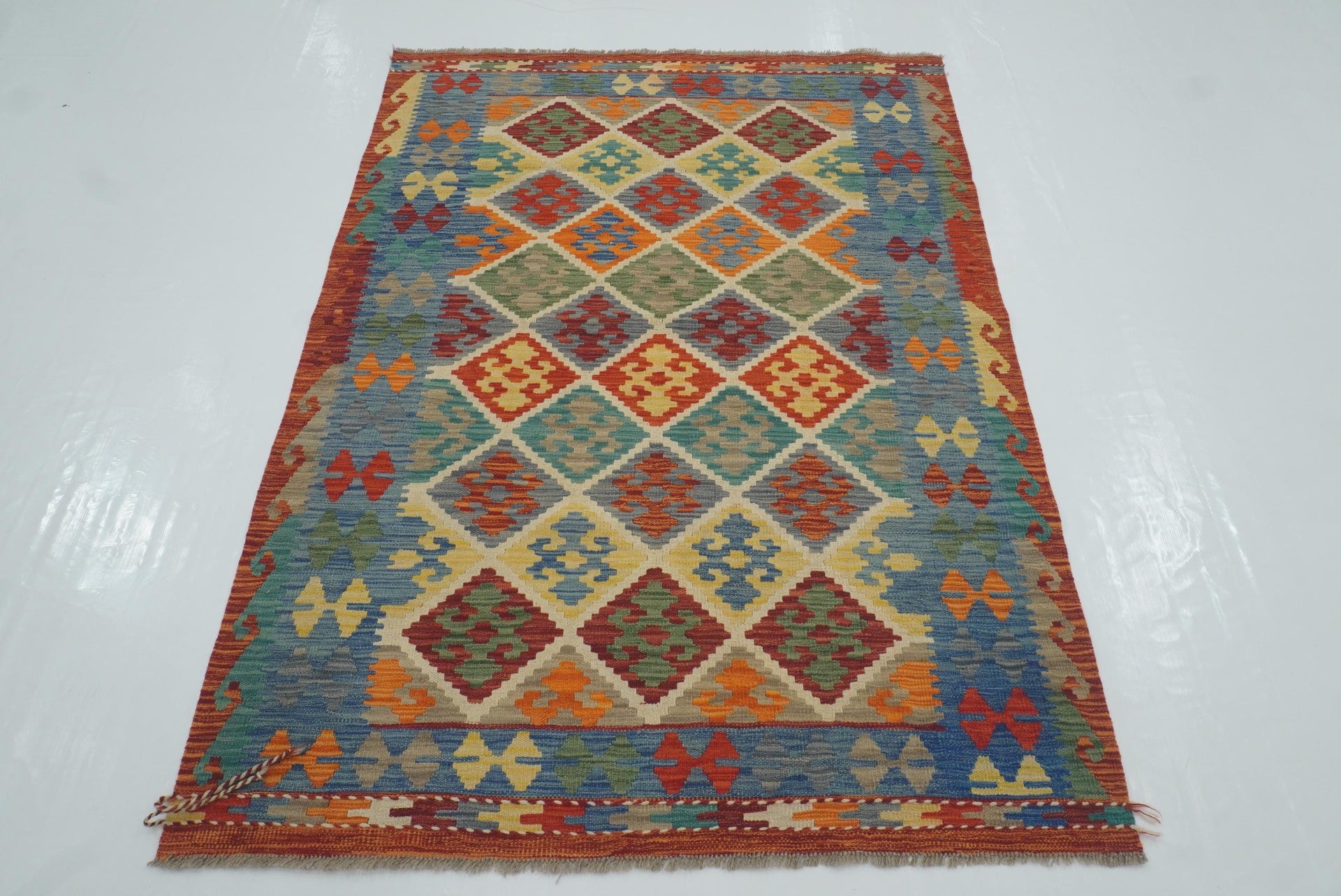 4x6 Ivory Beige Afghan Handmade Geometric Kilim Rug