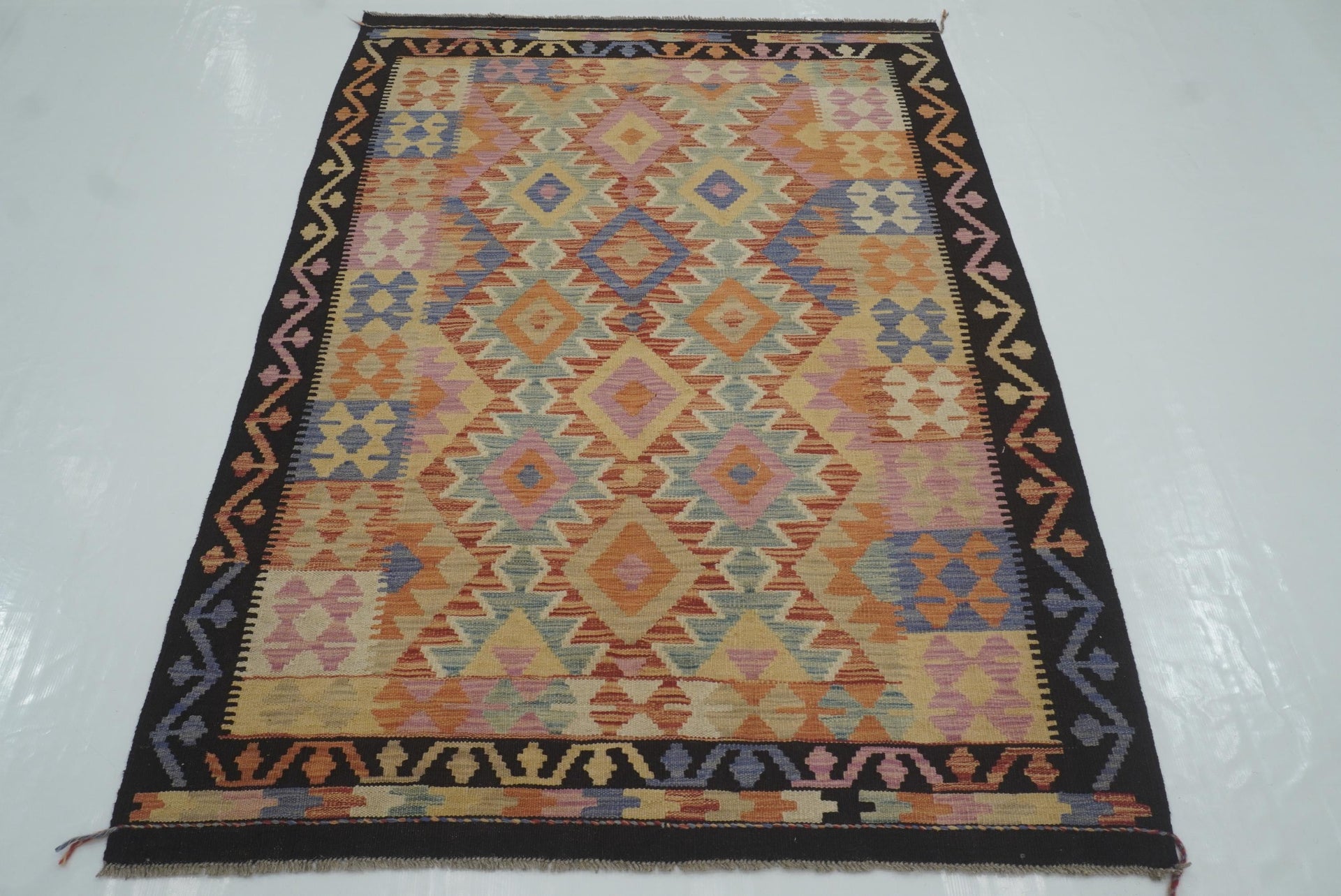 4x6 Red Afghan Handmade Geometric Kilim Rug