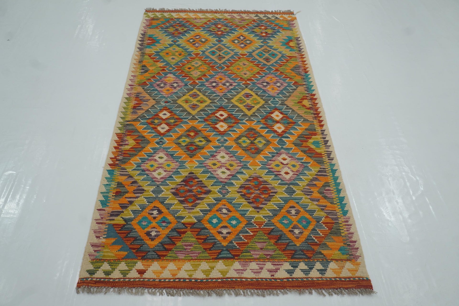 3'5"x6'3" Multicolor Afghan Handmade Geometric Kilim Rug