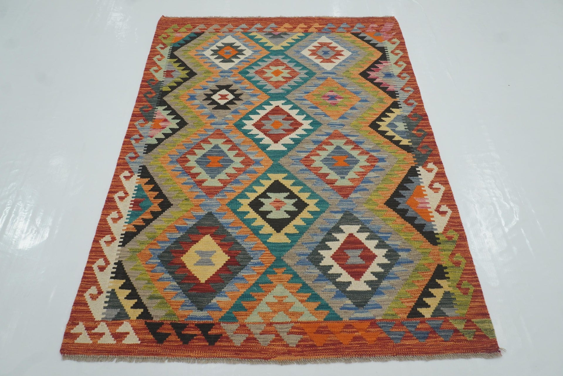 4x6 Red Afghan Handmade Geometric Kilim Rug