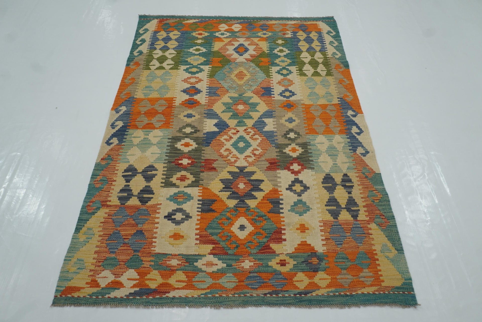 4x6 Multicolor Afghan Handmade Geometric Kilim Rug