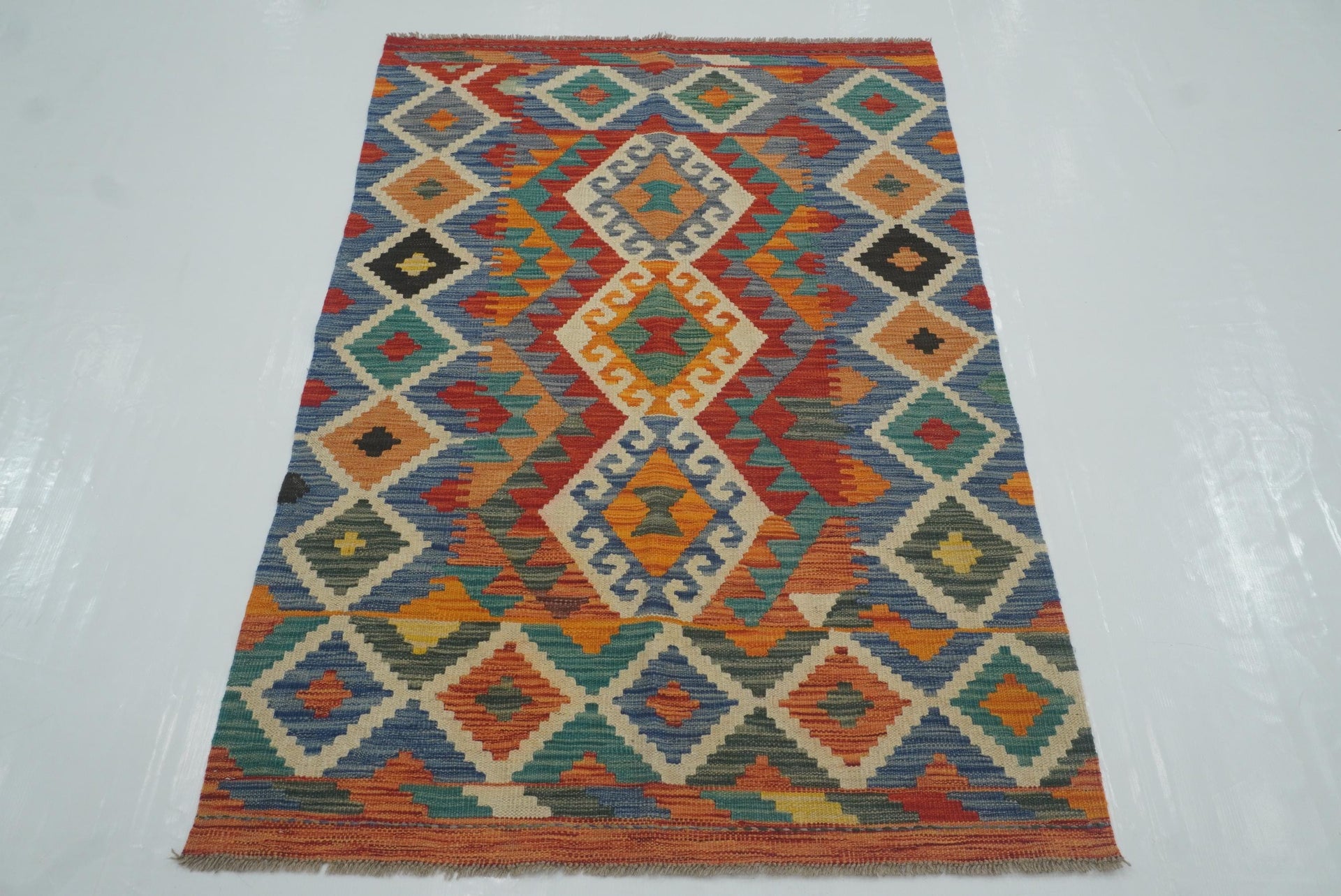 3x5 Red Afghan Handmade Geometric Kilim Rug