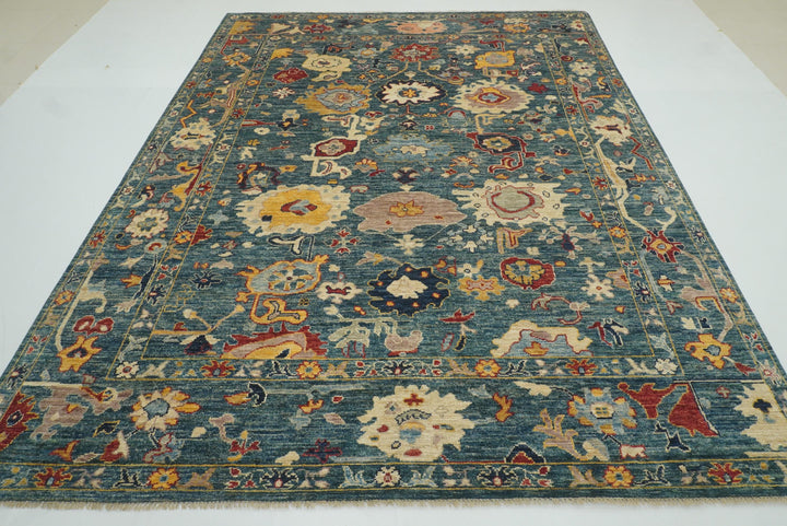9x12 Teal Blue Oushak Hand-Knotted Turkish Rug - Yildiz Rugs