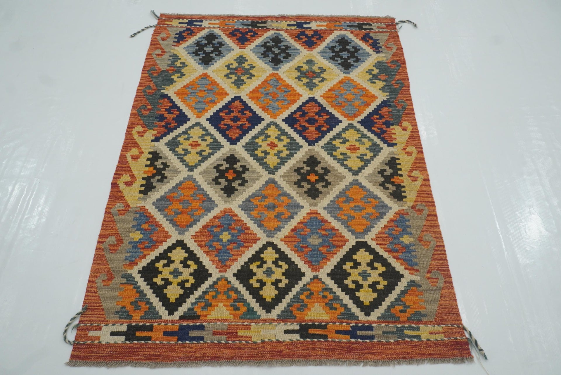 3x5 Red Afghan Handmade Geometric Kilim Rug