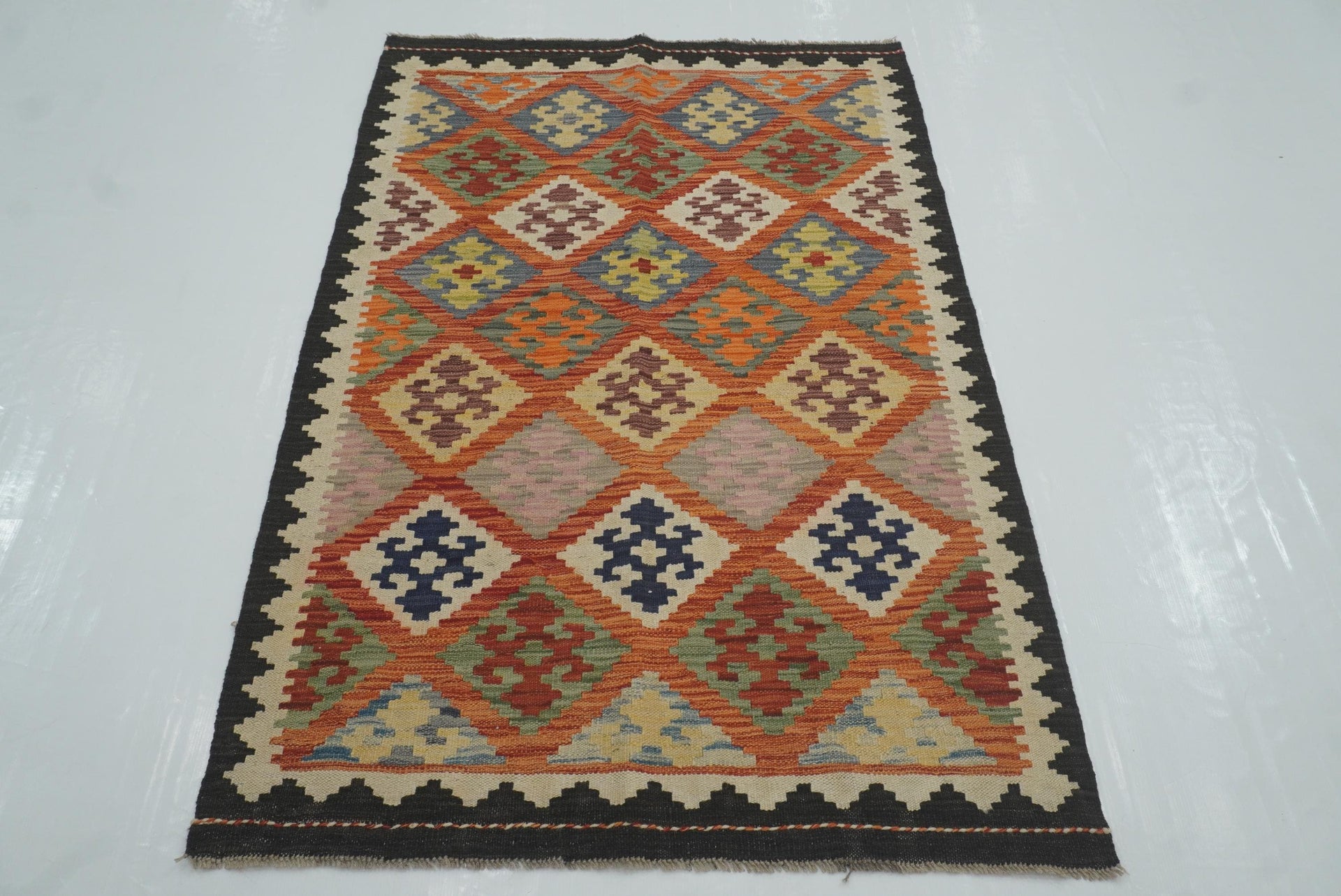 3x5 Rust Red Afghan Handmade Geometric Kilim Rug