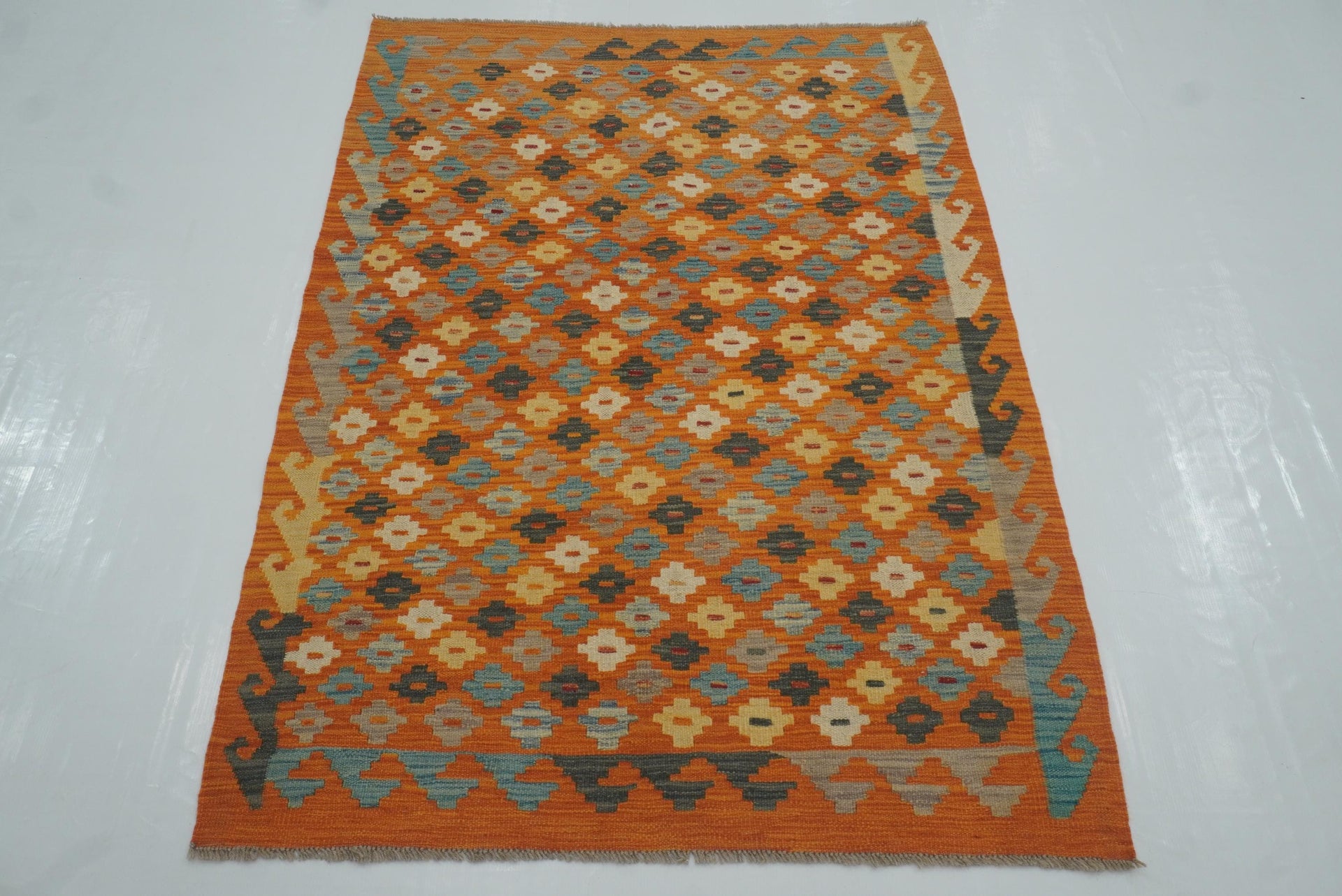 3x5 Orange Afghan Handmade Geometric Kilim Rug