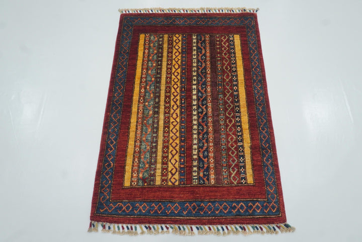 3x4 Red Turkish Style Hand knotted Wool Rug - Yildiz Rugs