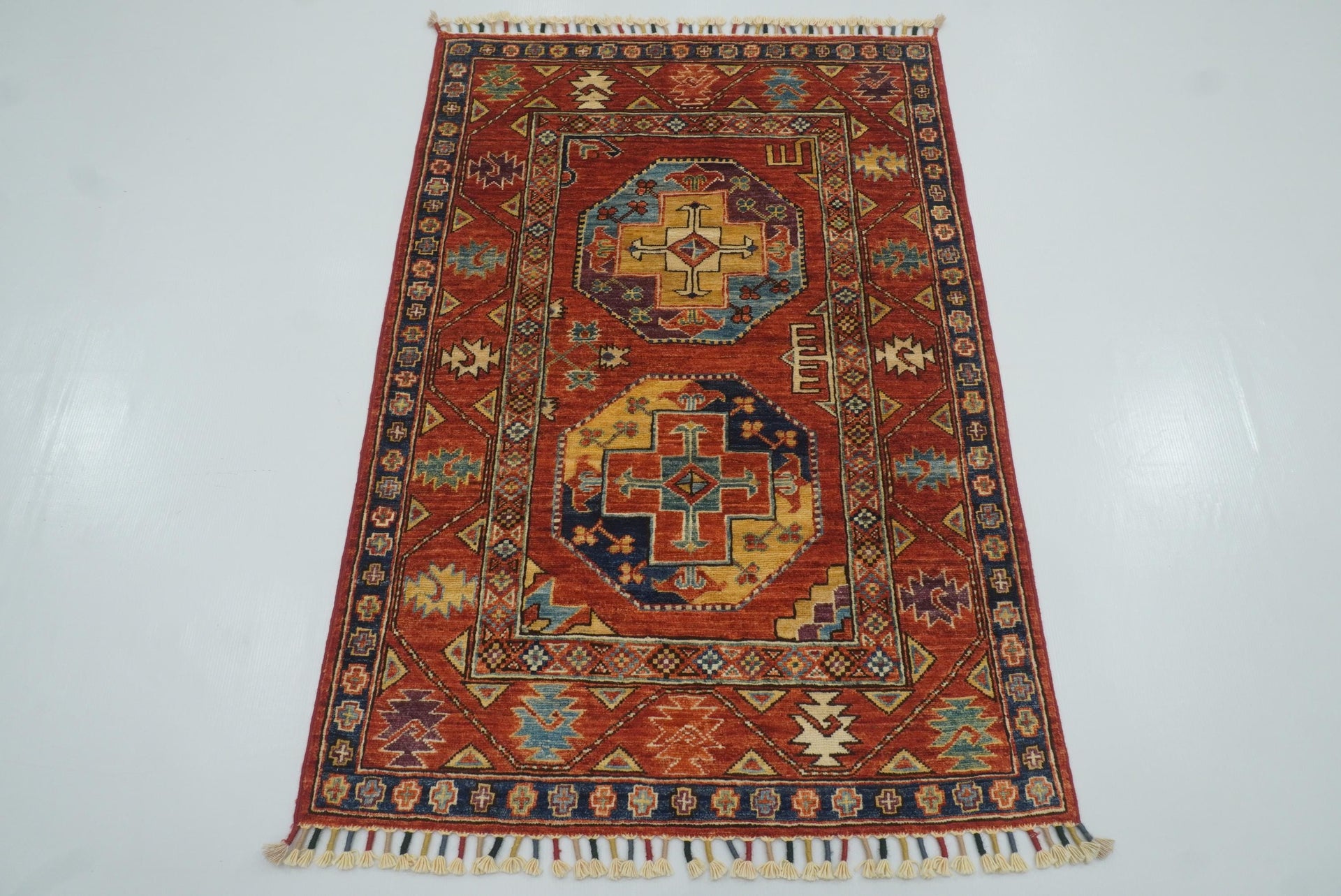 3x4 Red Ersari Hand Knotted Afghan Wool Oriental Rug - Yildiz Rugs