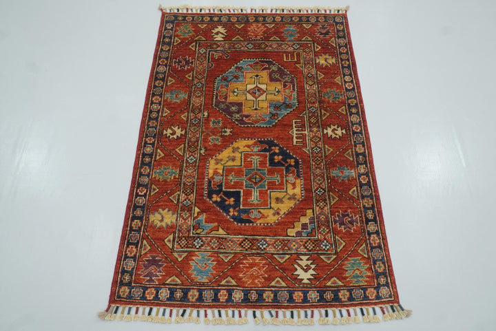 3x4 Red Ersari Hand Knotted Afghan Wool Oriental Rug - Yildiz Rugs