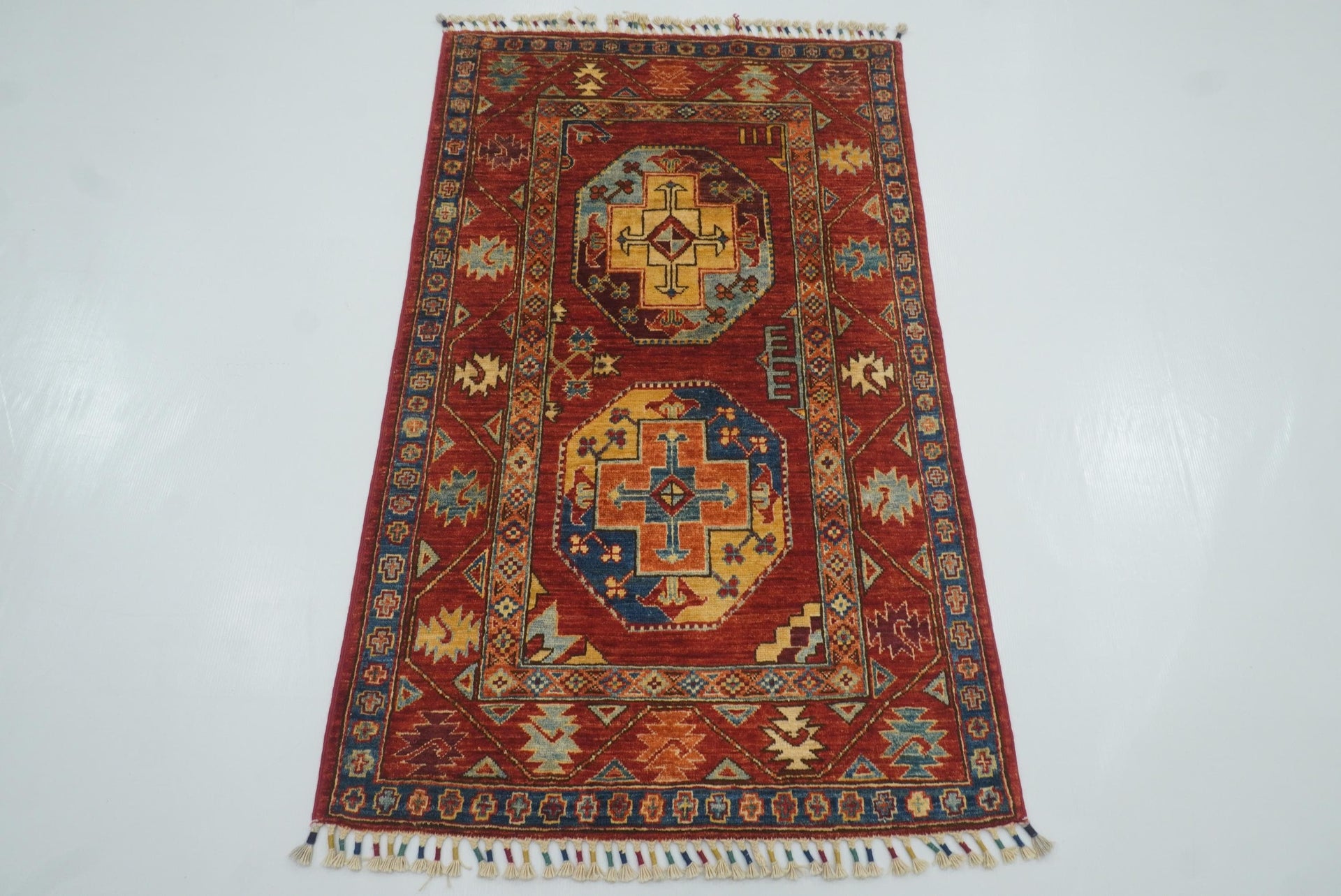 3x4 Red Ersari Hand Knotted Afghan Wool Oriental Rug - Yildiz Rugs