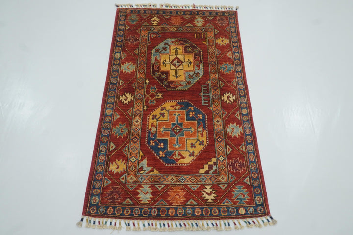 3x4 Red Ersari Hand Knotted Afghan Wool Oriental Rug - Yildiz Rugs