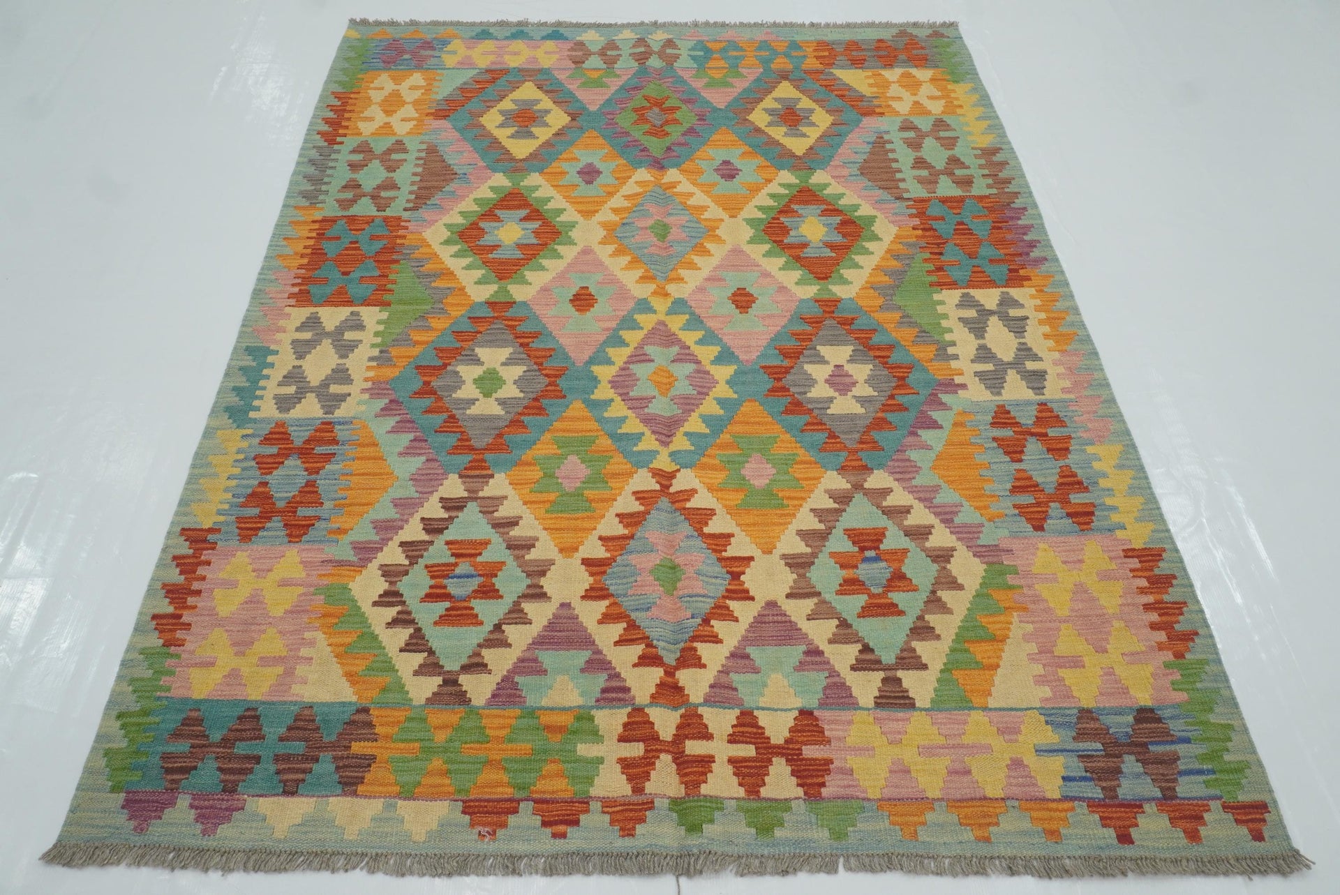 5x7 Multicolor Afghan Handmade Geometric Kilim Rug