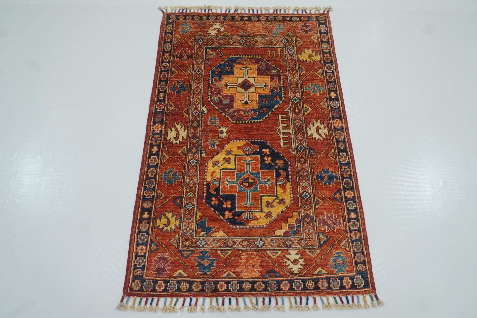 3x4 Red Ersari Hand Knotted Afghan Wool Oriental Rug - Yildiz Rugs