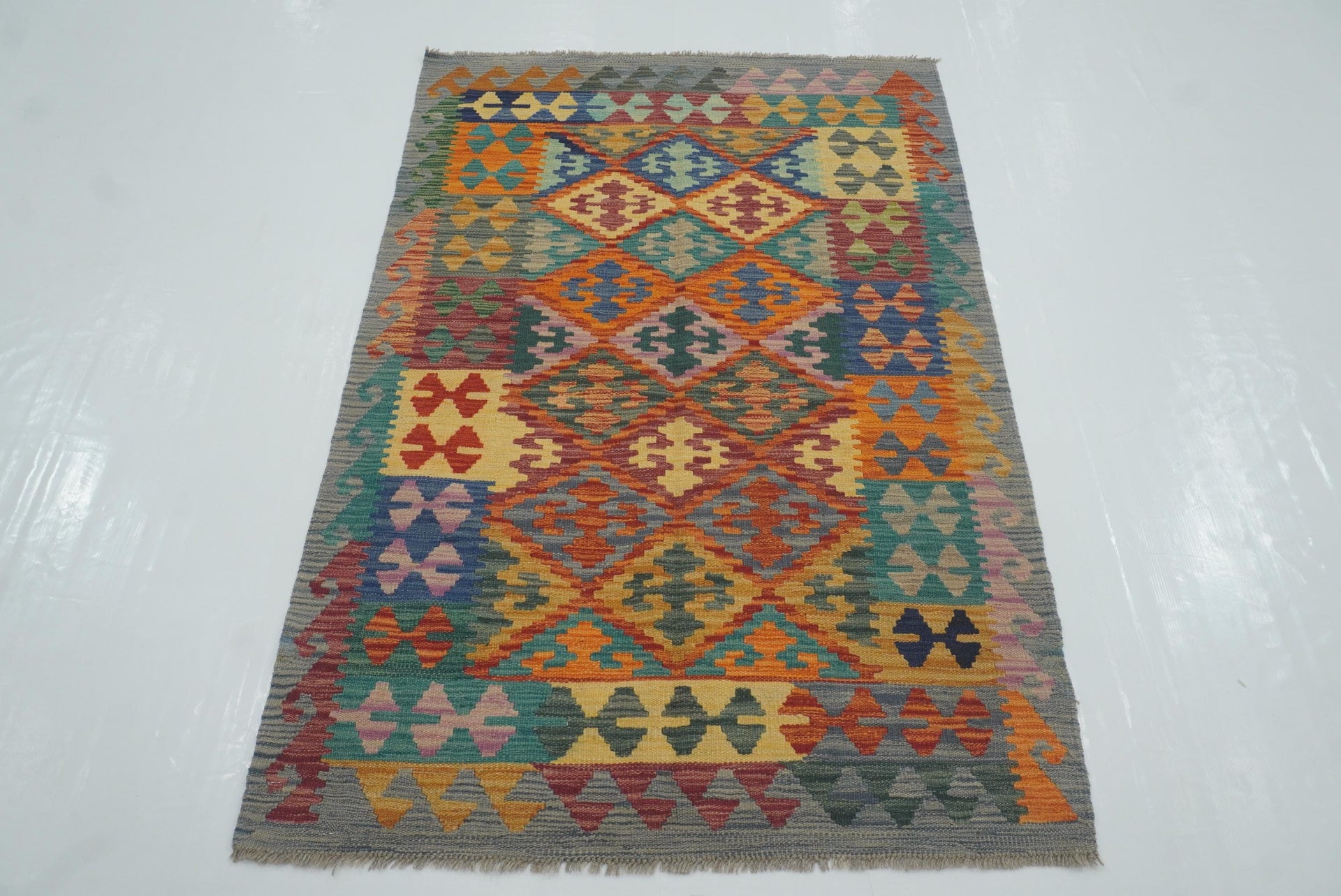 3x5 Red Afghan Handmade Geometric Kilim Rug