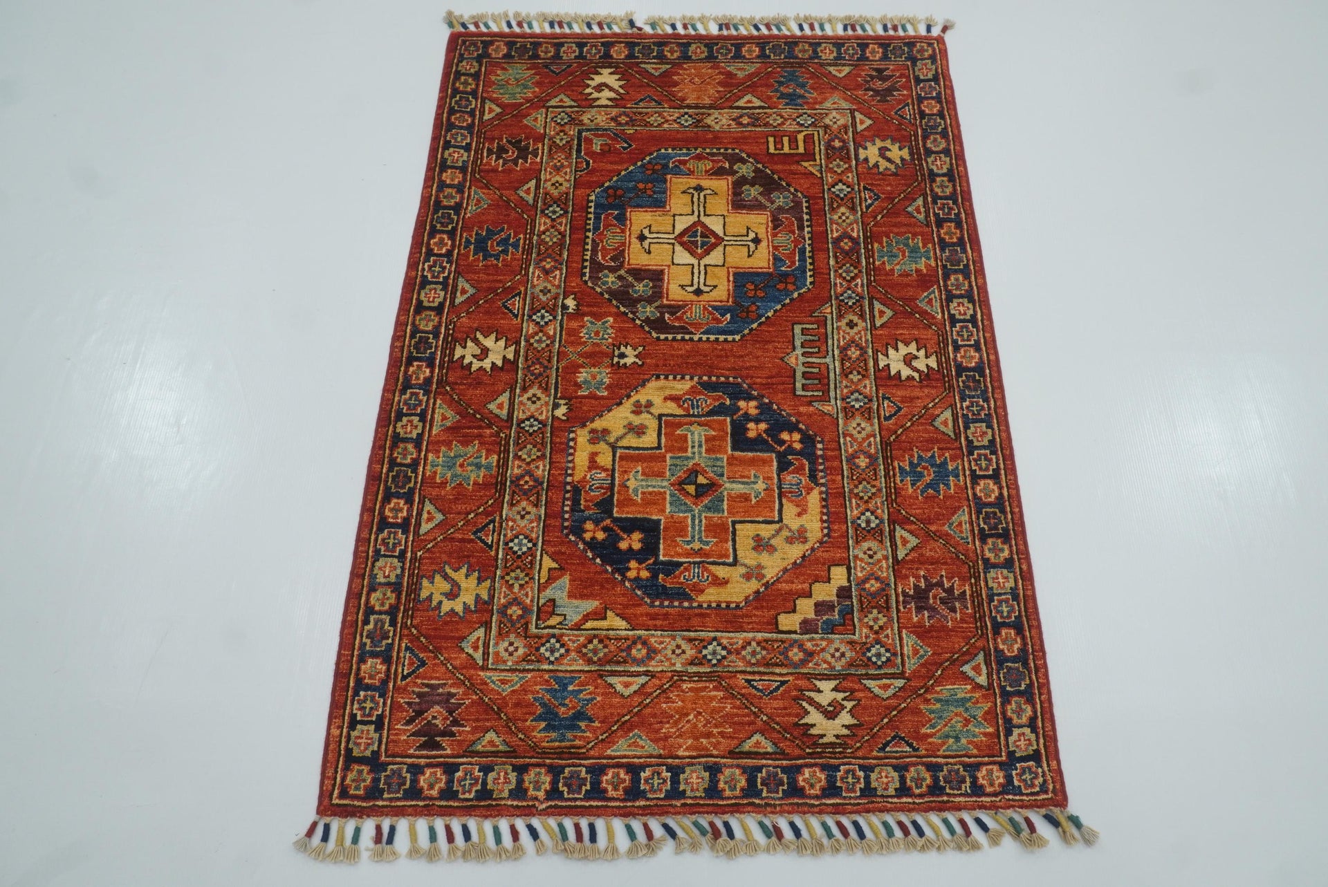3x4 Red Ersari Hand Knotted Afghan Wool Oriental Rug - Yildiz Rugs
