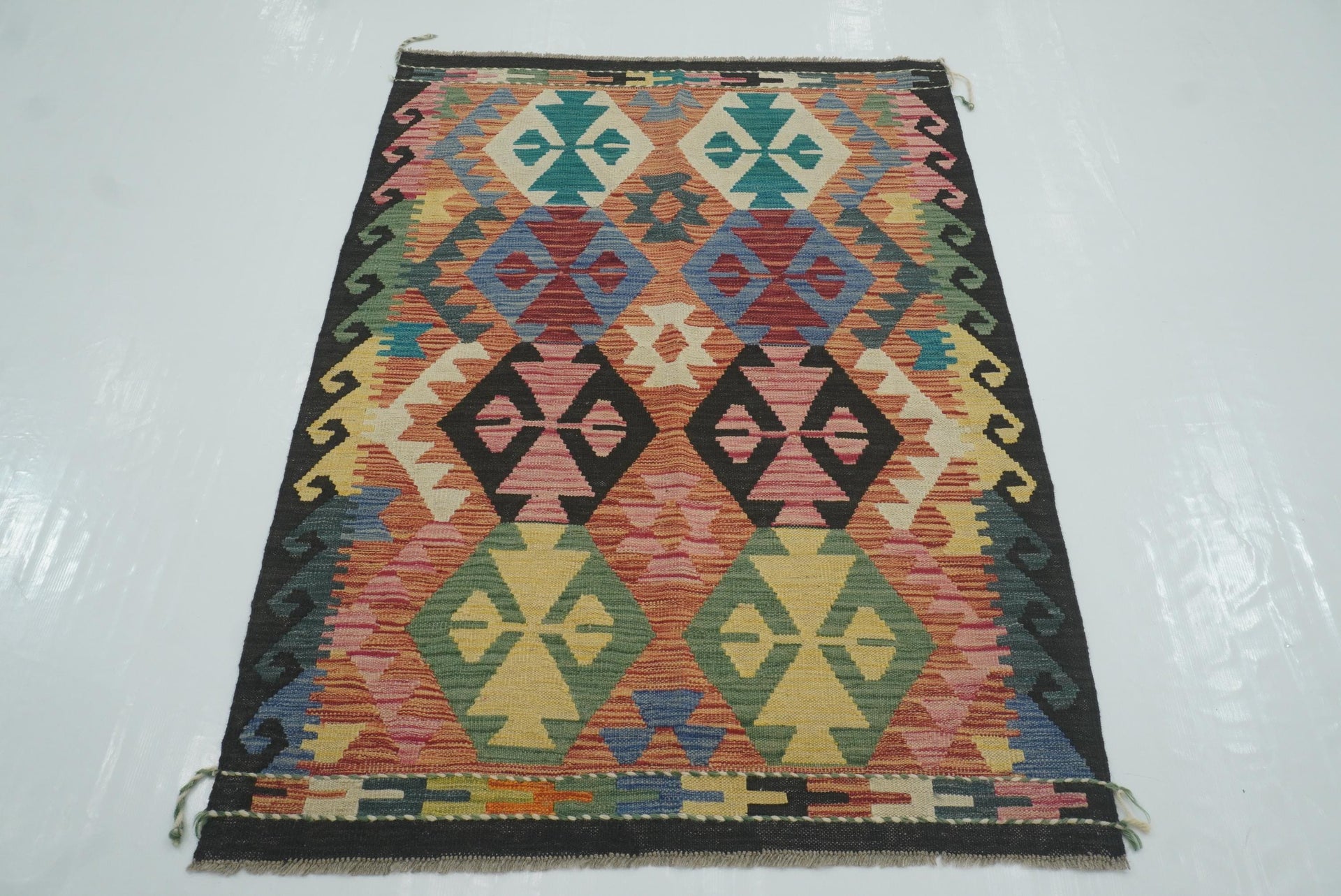 3x5 Red Afghan Handmade Geometric Kilim Rug