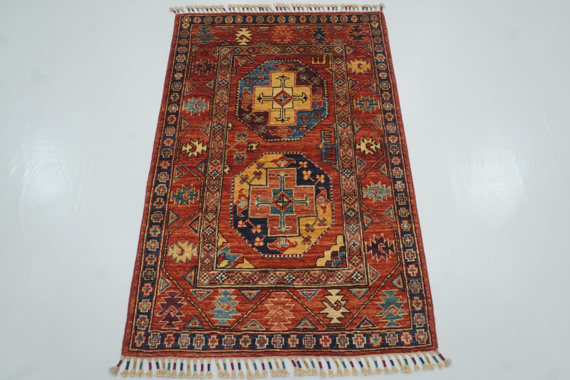3x4 Red Ersari Hand Knotted Afghan Wool Oriental Rug - Yildiz Rugs