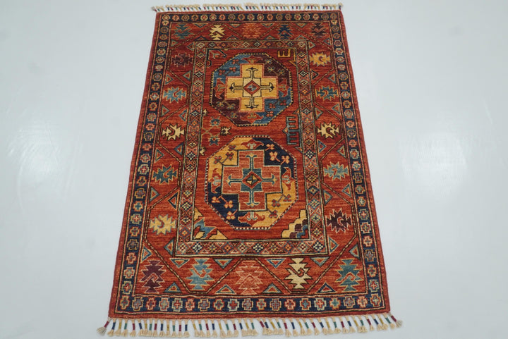 3x4 Red Ersari Hand Knotted Afghan Wool Oriental Rug - Yildiz Rugs