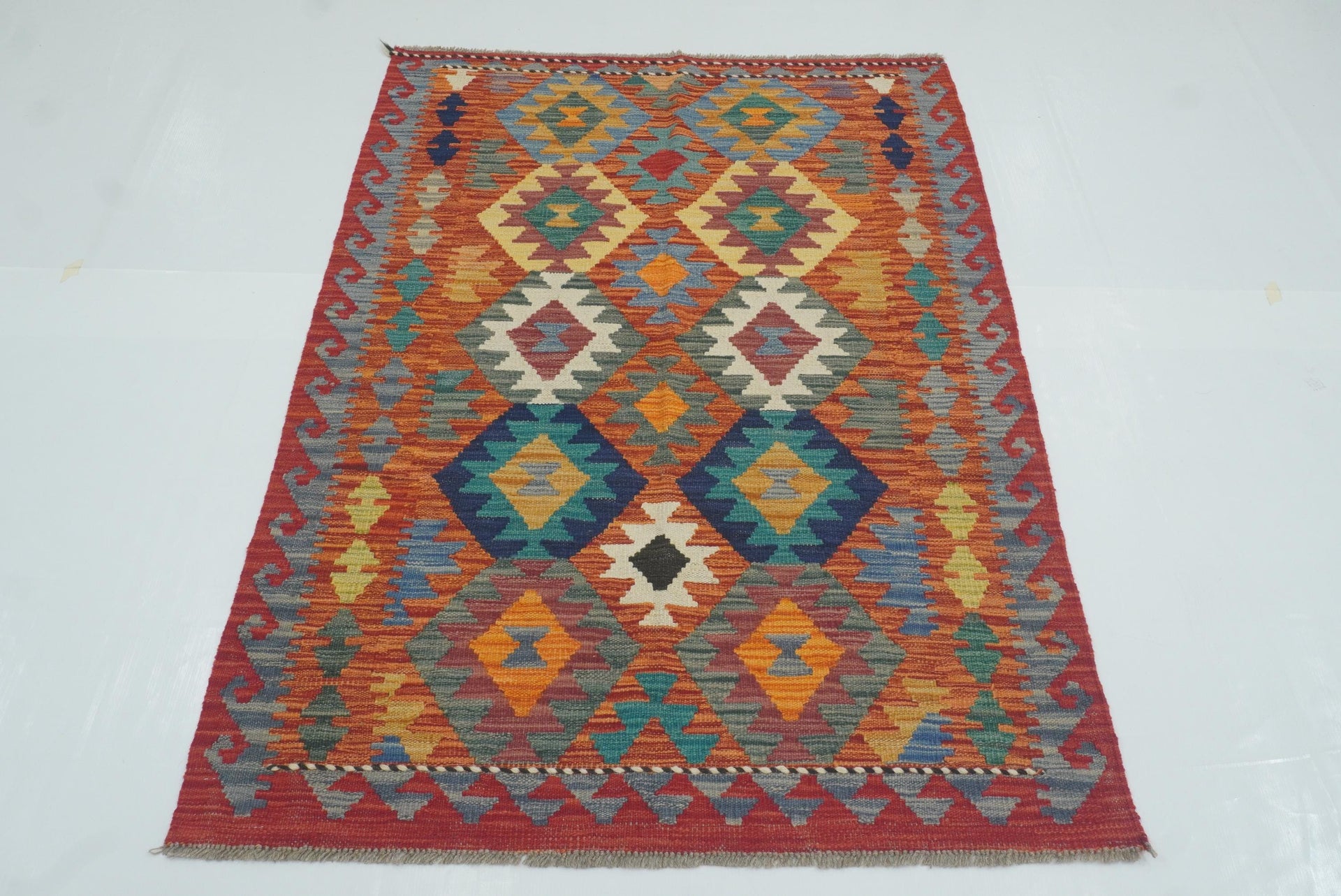 3x5 Rust Red Afghan Handmade Geometric Kilim Rug