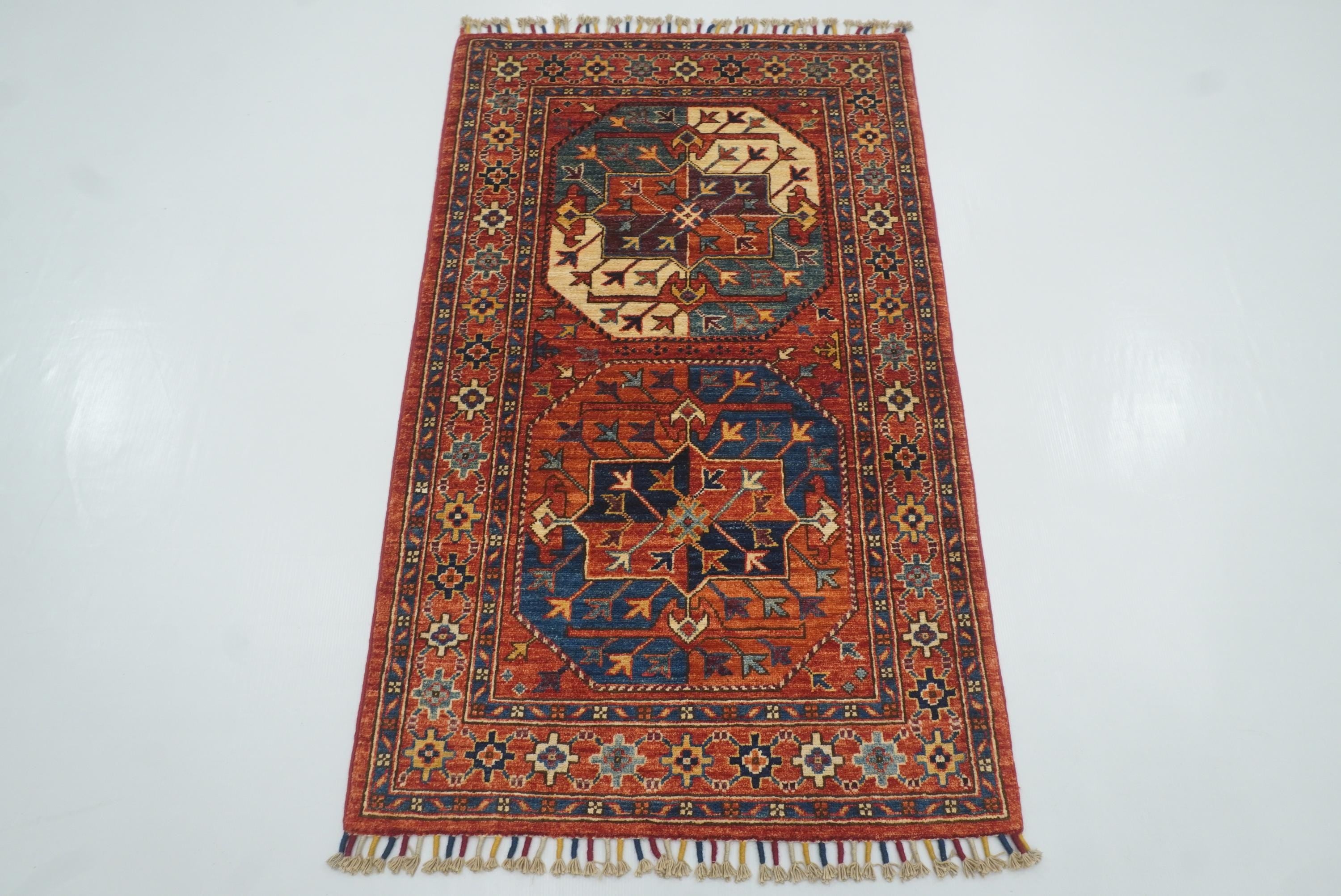 2'8"x4'4" Red Ersari Hand Knotted Afghan Wool Oriental Rug - Yildiz Rugs