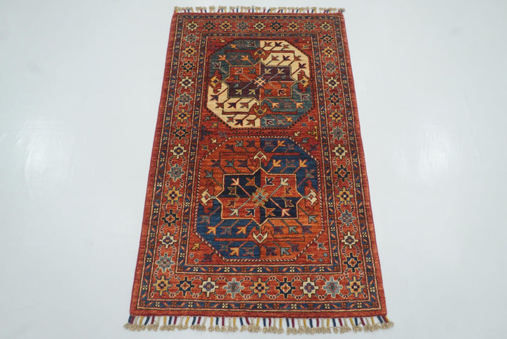 2'8"x4'4" Red Ersari Hand Knotted Afghan Wool Oriental Rug - Yildiz Rugs