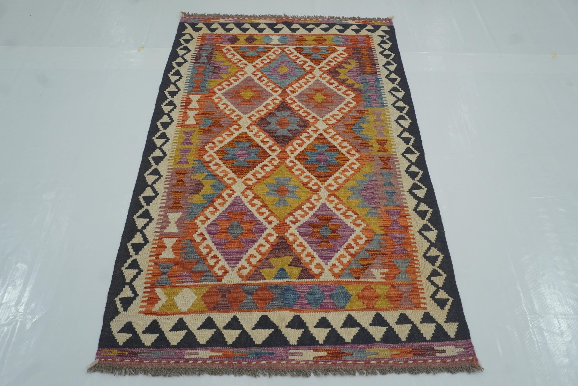 3x5 Rust Red Afghan Handmade Geometric Kilim Rug