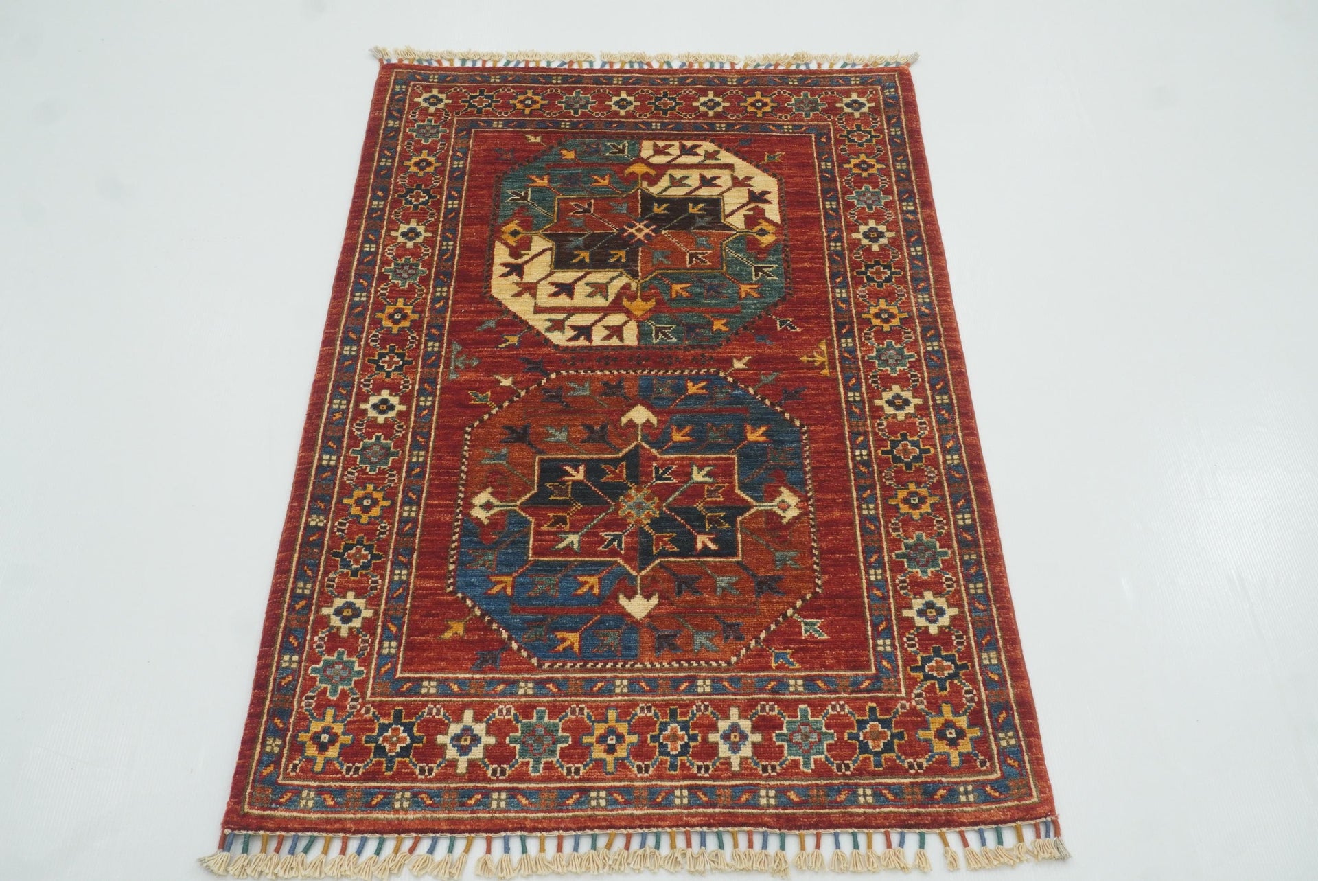 3x4 Red Ersari Hand Knotted Afghan Oriental Rug - Yildiz Rugs