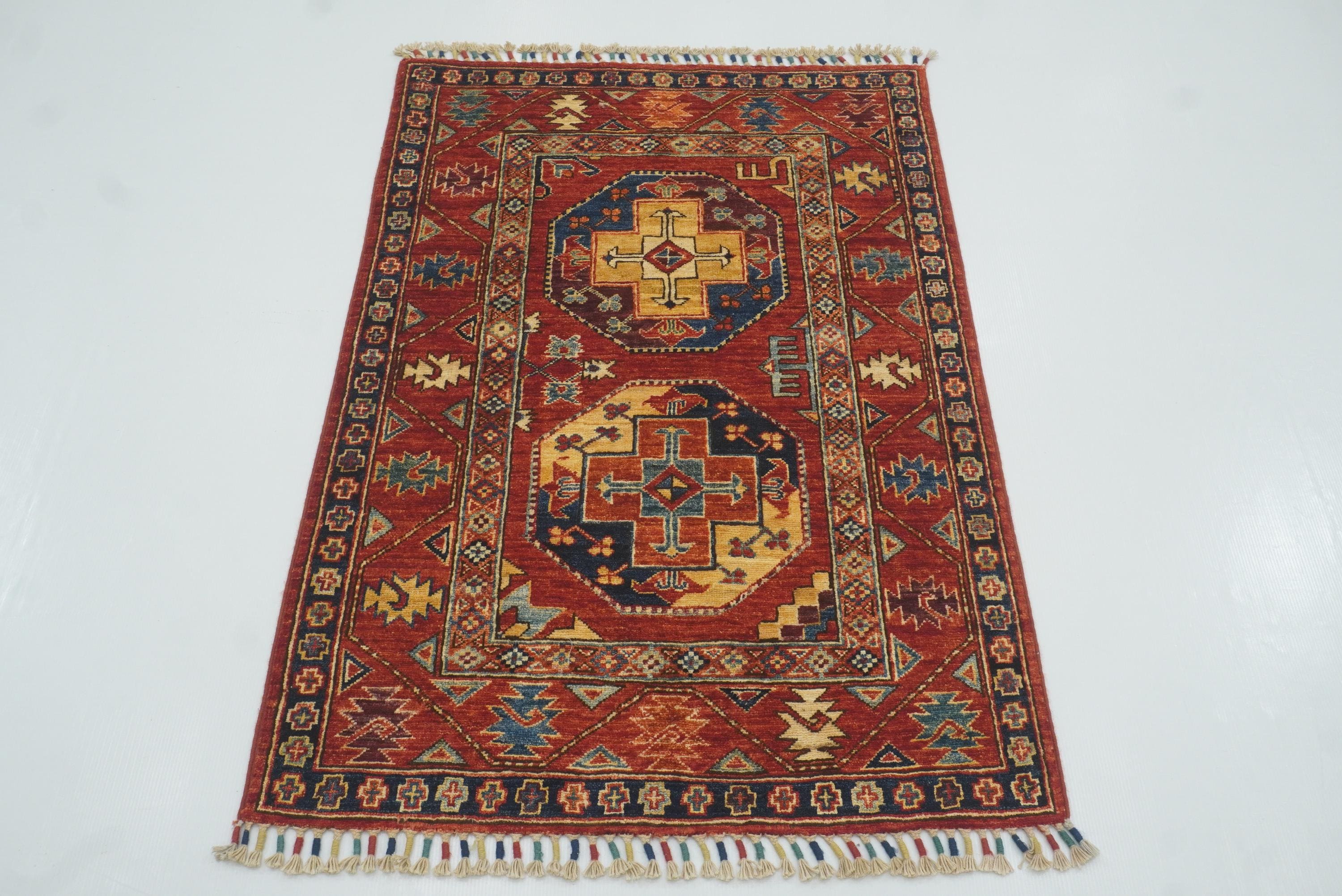 3x4 Red Ersari Hand Knotted Afghan Oriental Rug - Yildiz Rugs
