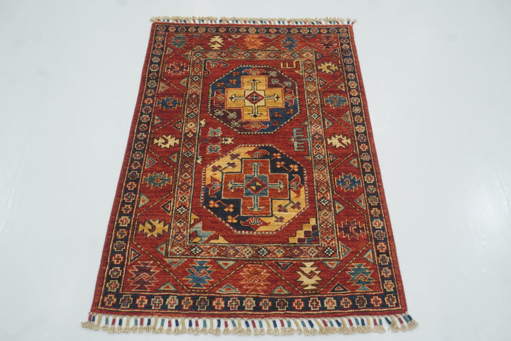 3x4 Red Ersari Hand Knotted Afghan Oriental Rug - Yildiz Rugs