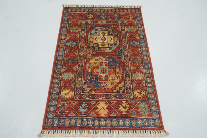 3x4 Red Ersari Hand Knotted Afghan Oriental Rug - Yildiz Rugs