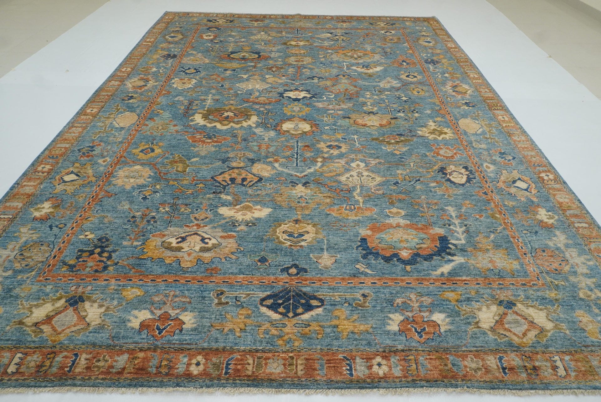 10x14 Blue Oushak Hand-Knotted Wool Oriental Rug - Yildiz Rugs