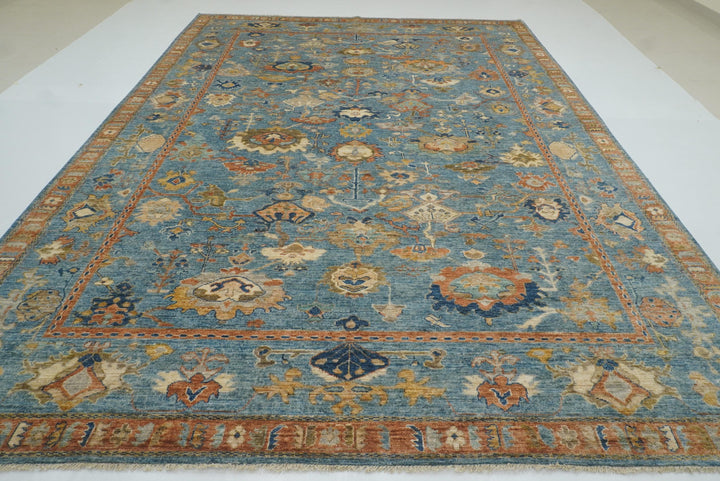 10x14 Blue Oushak Hand-Knotted Wool Oriental Rug - Yildiz Rugs