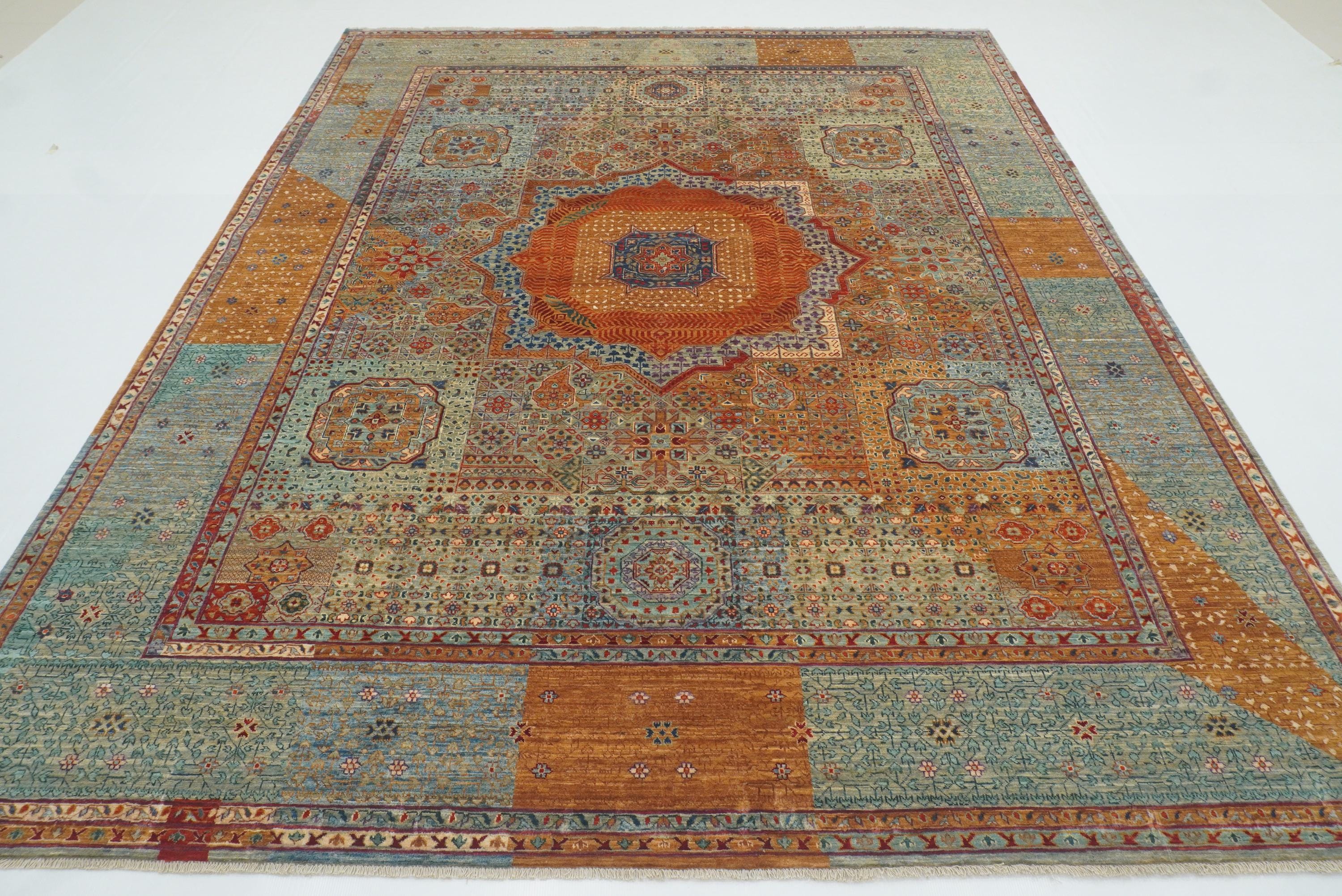 8x10 Blue Mamluk Turkish Hand Knotted Wool Medallion Rug - Yildiz Rugs