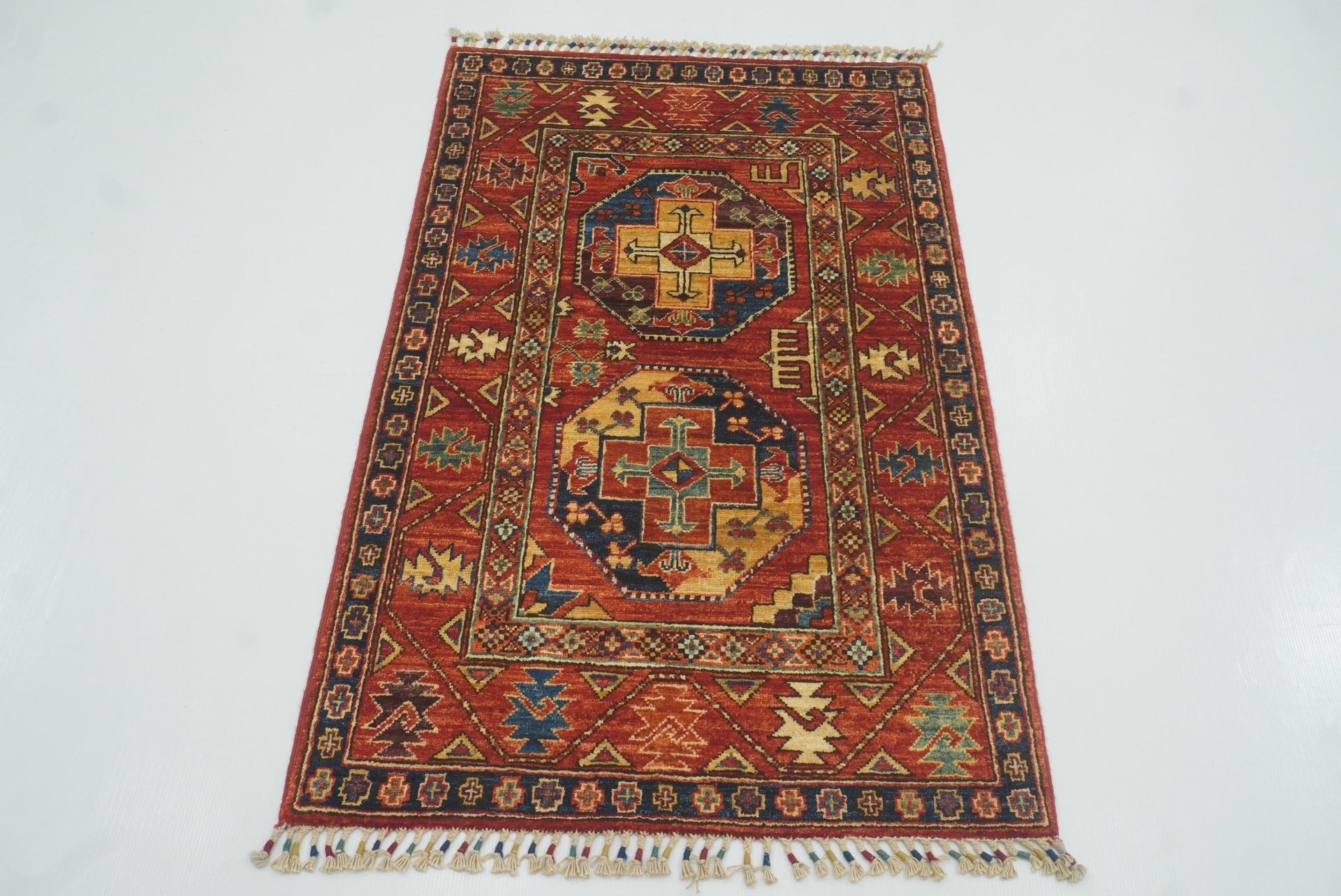 3x4 Red Ersari Hand Knotted Afghan Wool Oriental Rug - Yildiz Rugs