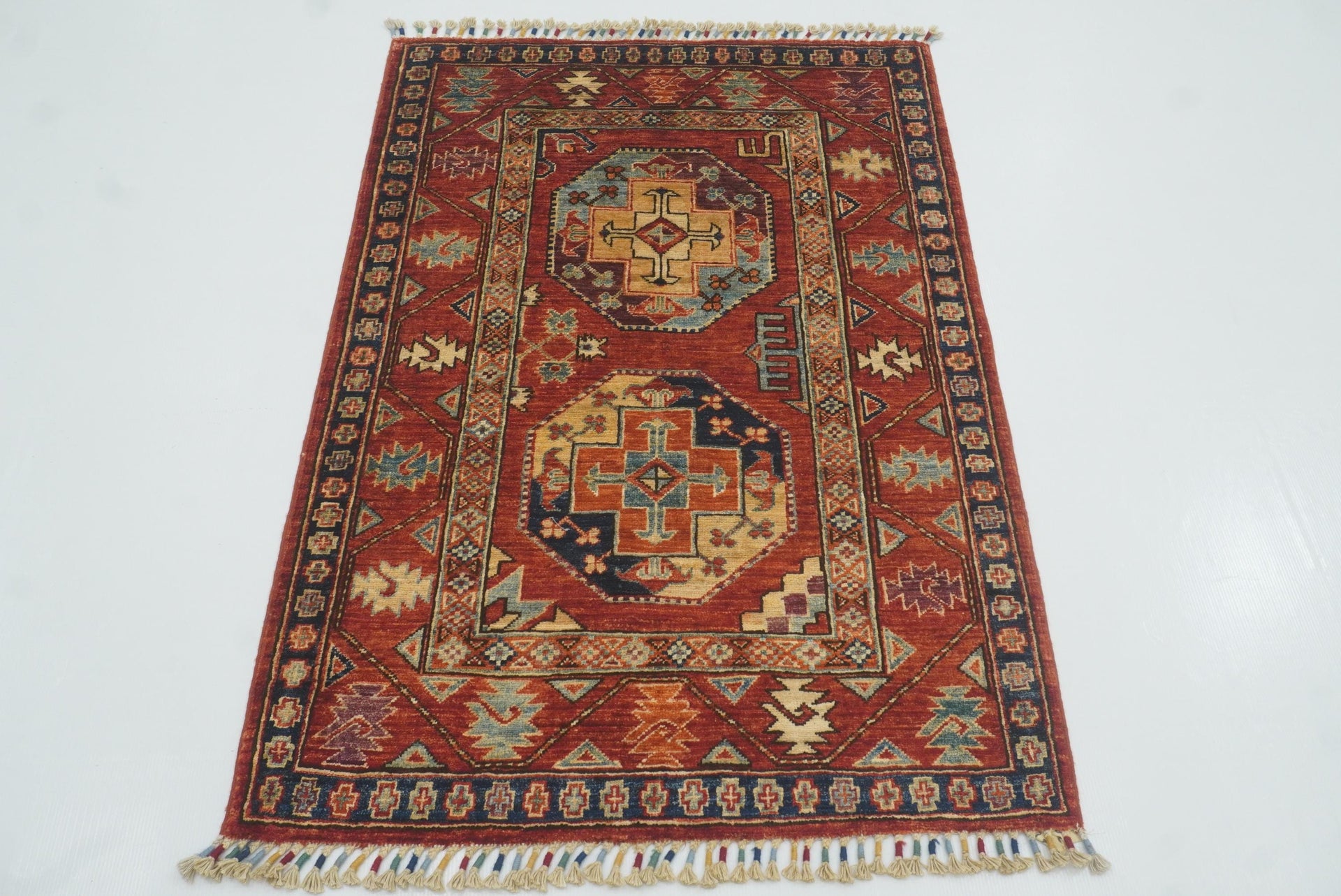 3x4 Red Ersari Hand Knotted Afghan Wool Oriental Rug - Yildiz Rugs