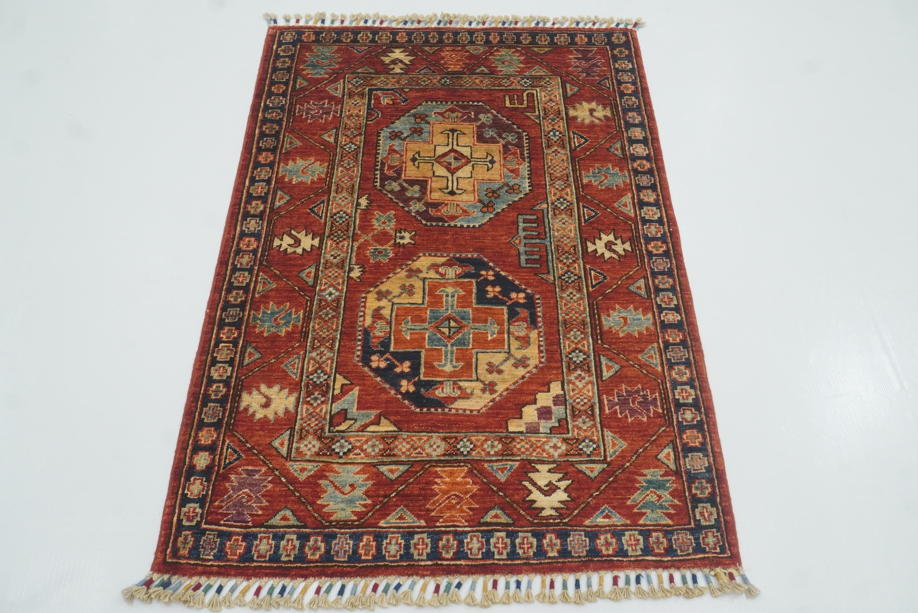 3x4 Red Ersari Hand Knotted Afghan Wool Oriental Rug - Yildiz Rugs