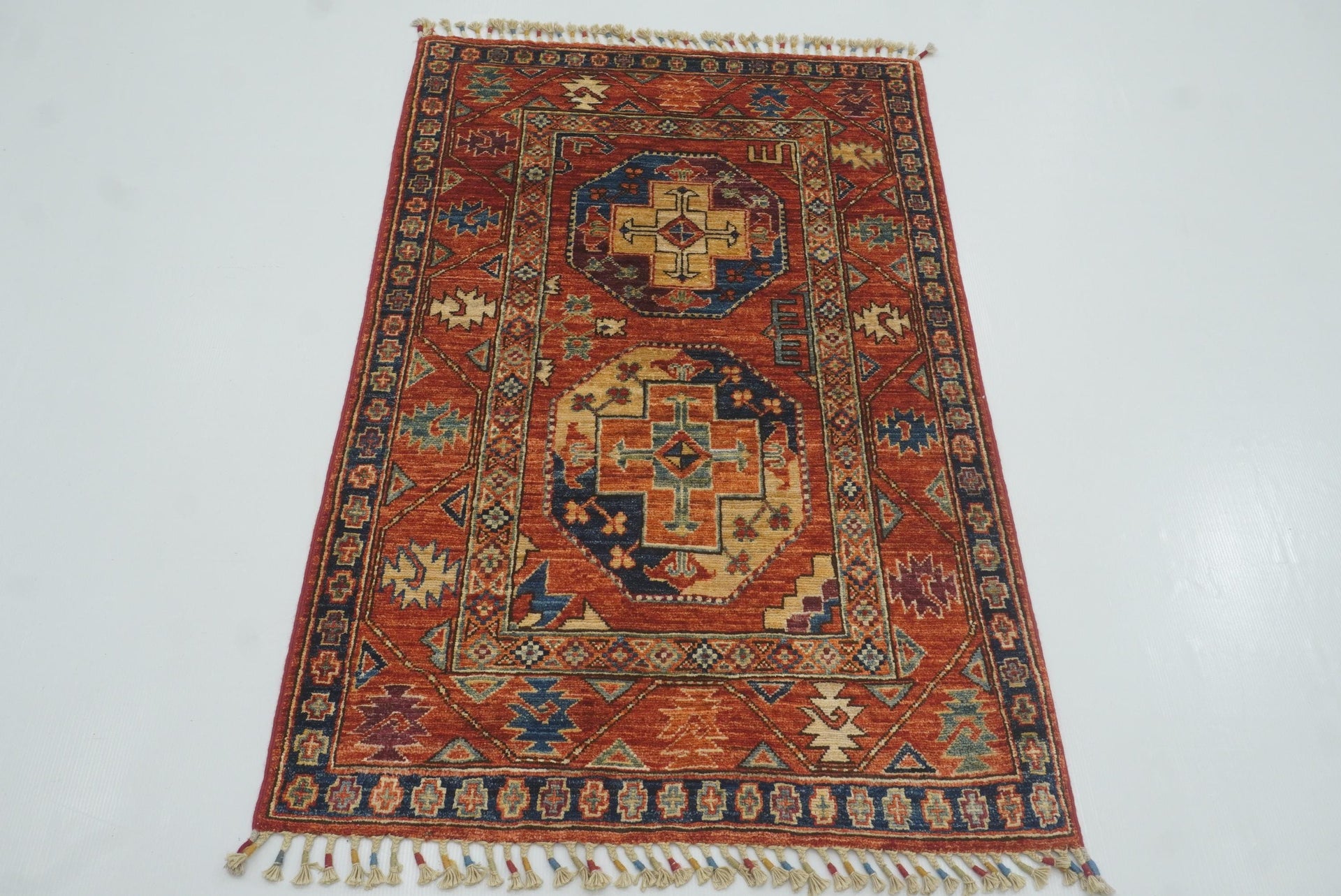 3x4 Red Ersari Hand Knotted Afghan Wool Oriental Rug - Yildiz Rugs
