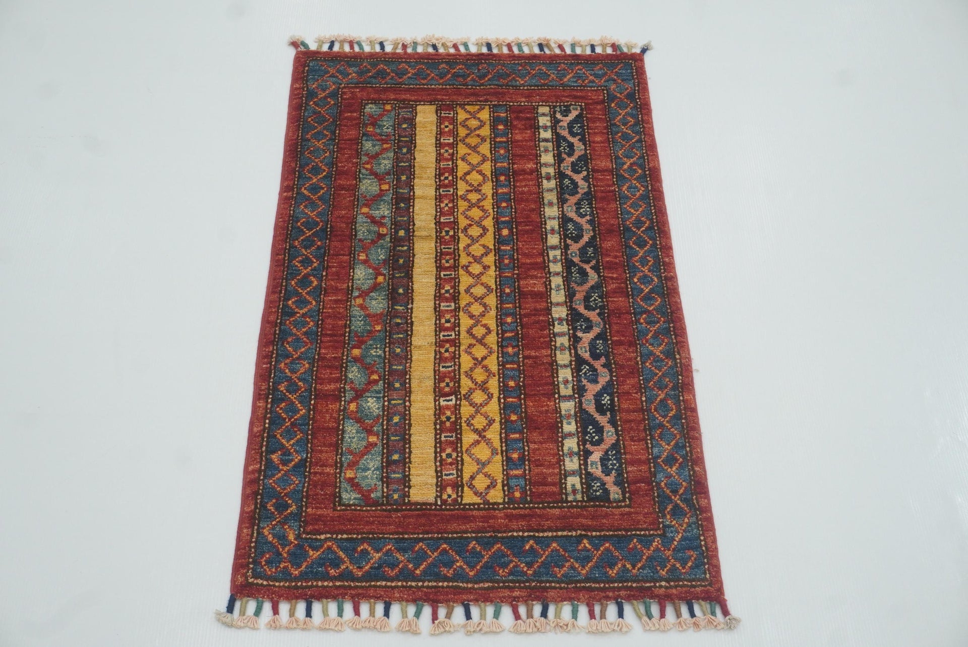 2x3 Red Turkish Hand-Knotted Wool Rug