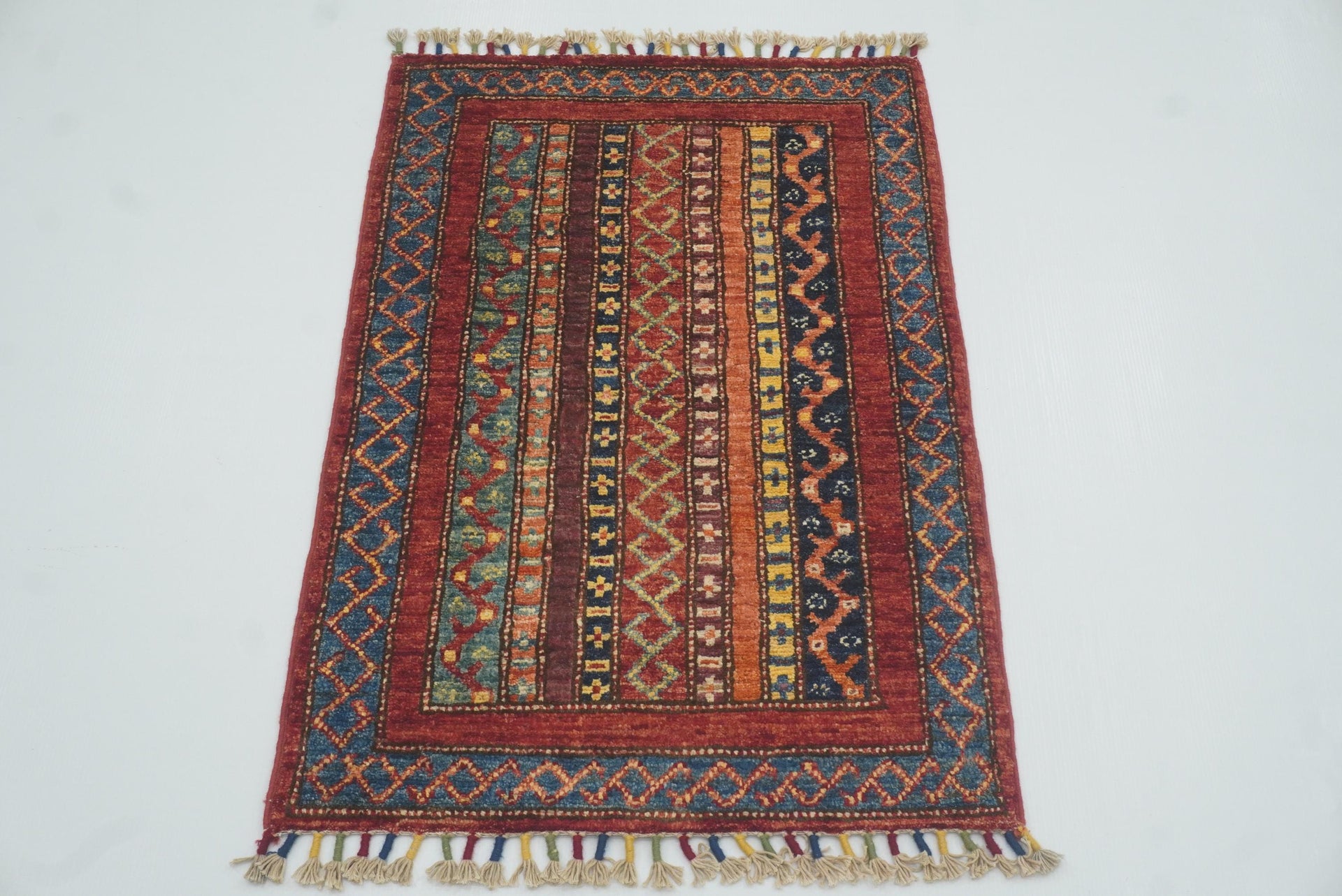 2x3 Red Turkish Hand-Knotted Wool Rug